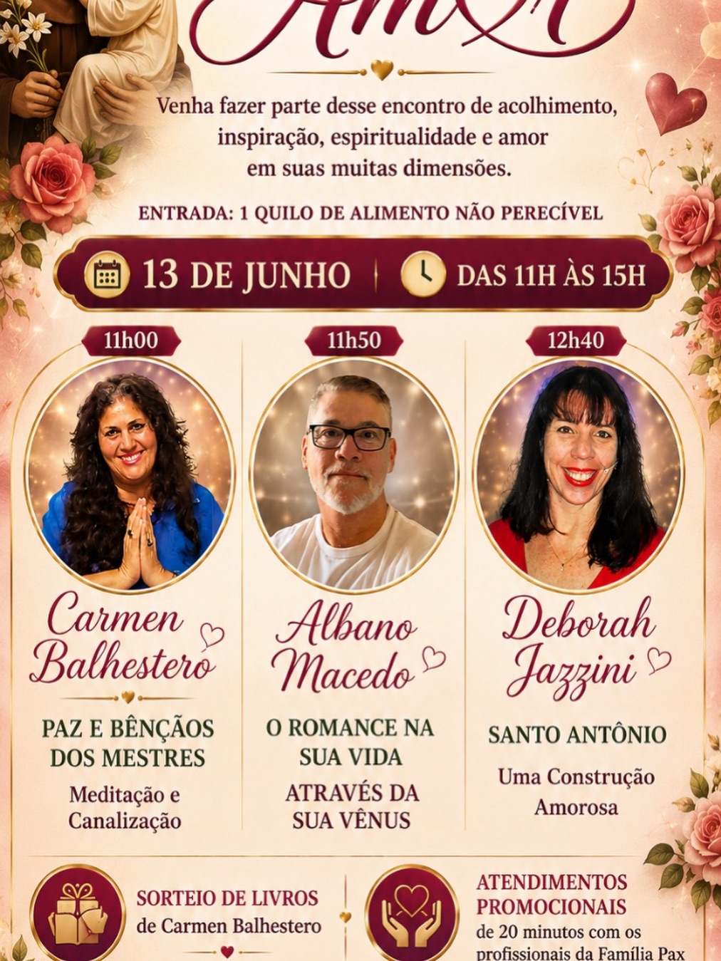 Neste sábado, você não pode perder a programação na Pax ! Confira! Teremos @carmenbalhestero @albanoastrologia celebrando o Amor!
#santoantonio #paxuniversal #tarot #astrologia #fraternidadebranca