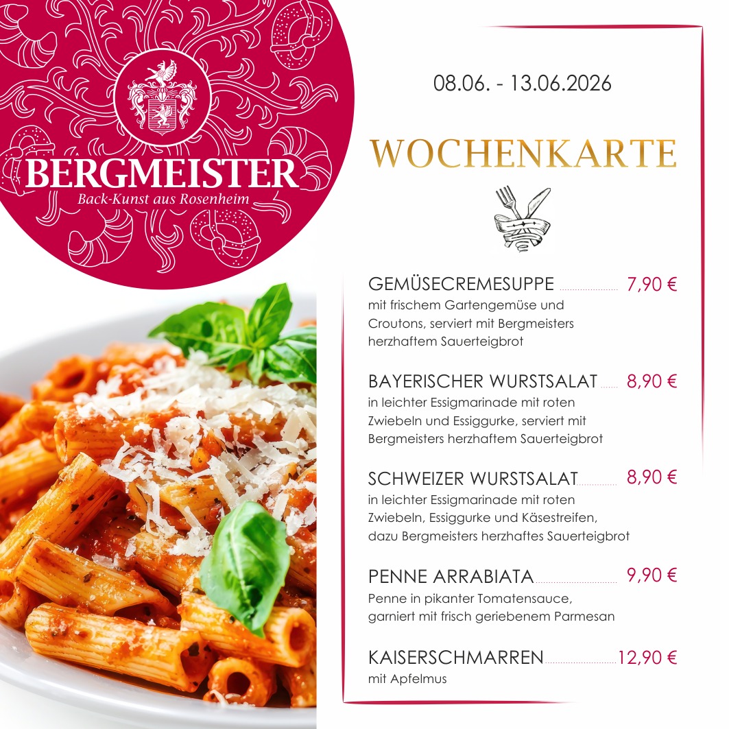Hey Leute, die neue Wochenkarte im Café Bergmeister ist da! 😍
Für eure Mittagspause gibt’s diesmal 5 leckere Schmankerl zur Wahl: unsere cremige Gemüsecremesuppe mit knusprigen Croutons, den klassischen Bayerischen Wurstsalat oder den herzhaften Schweizer Wurstsalat. Für alle Pasta-Fans stehen Penne Arrabiata mit frisch geriebenem Parmesan auf der Karte – scharf und lecker! Und zum süßen Abschluss? Unser fluffiger Kaiserschmarren mit Apfelmus, einfach himmlisch! 🍲🥗🍝🍰
Kommt vorbei, gönnt euch was Leckeres und macht eure Mittagspause zum Highlight!
Wir freuen uns auf euch!
Euer Team vom Café BERGMEISTER
#cafébergmeister #bergmeister #Leckereien #Schmankerl #FoodieHeaven #LeckerEssen #EssenWieBeiMama #herzhaft #gemüsecremesuppe #wurstsalat #bayerischerwurstsalat #schweizerwurstsalat #pennearrabiata #kaiserschmarren #mittagspause #lunchbreak #maxjosefsplatzrosenheim #rosenheim #pause #mittagessen #frischeküche #wochenkarte #Mittagspause #LeckerEssen #CaféBergmeister