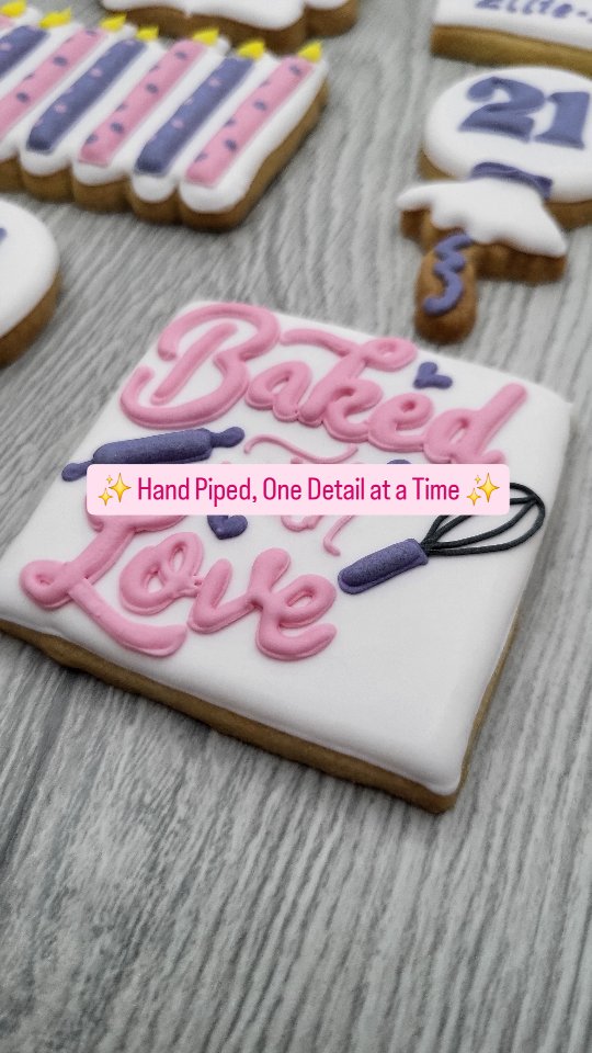 A little behind the scenes magic ✨
Watching a design come together is one of my favourite parts of the process. This "Baked with Love" biscuit was created to celebrate a 21st burthday with every detail carefully piped by hand. 💕🍪
#custombiscuits #cookiedecorating #ediblegifts #customorders #biscuitlove
