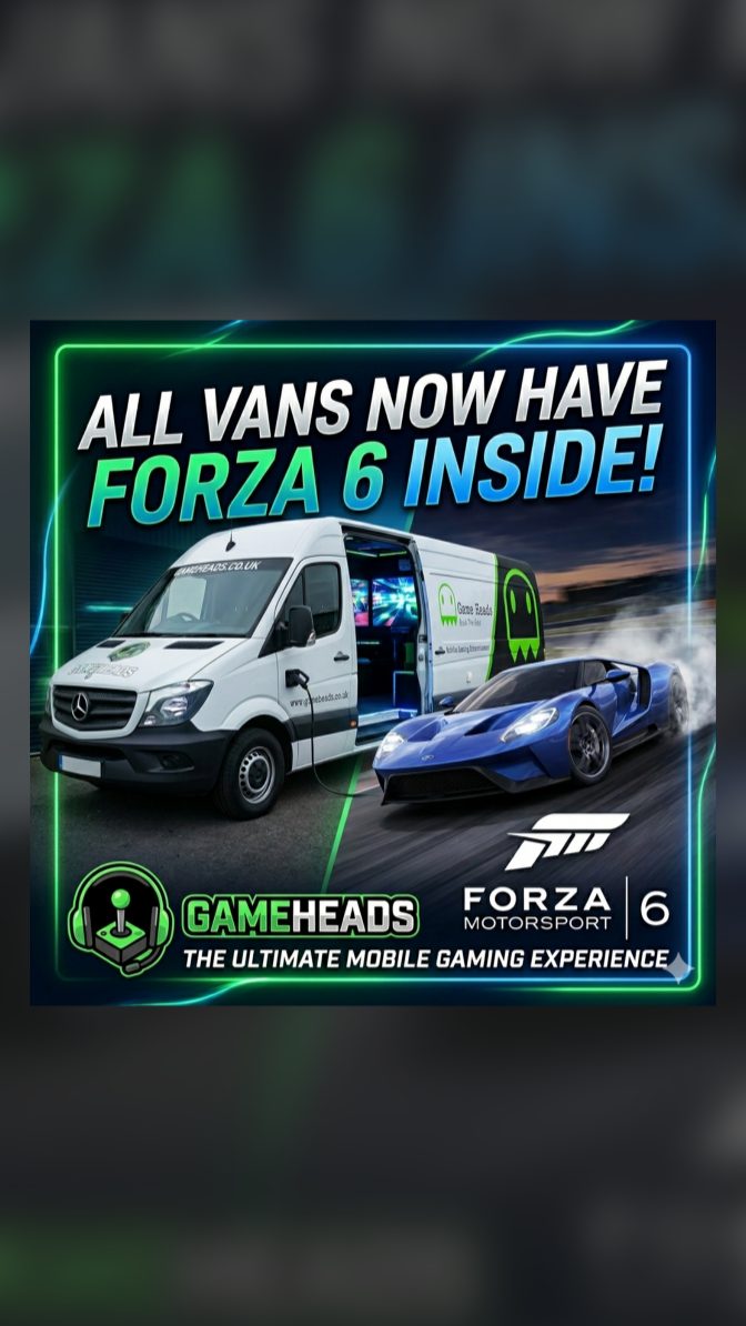 🔥 IT’S OFFICIAL: FORZA 6 HAS ARRIVED! 🔥
Drivers, start your engines! We have officially upgraded the entire fleet. EVERY SINGLE ONE of our luxury Gameheads gaming vans is now equipped with the brand-new Forza Motorsport 6! 🏎️💨
Get ready to experience:
high-performance cars to choose from 🚗
Stunning wet-weather racing and night driving 🌧️🌙
Epic multiplayer battles right inside the van!
Whether you're racing your mates or trying to beat the ultimate lap time, the ultimate track day experience is now parked right outside your house.
Vans are booking up incredibly fast for the summer. Don't miss out on the ultimate gaming party!
👉 Book your experience now: www.gameheads.co.uk