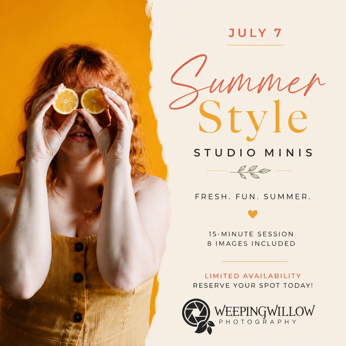 āļø SUMMER STYLE STUDIO MINIS āļø
The kids are about to be out of school, summer calendars are filling up, and somehow we're already talking about July!
If you've been meaning to update your family photos, get a few photos of the kids, finally get in front of the camera yourself, or grab some new branding photos, these minis are for you.
July 7
5-minute studio session
8 digital images included
I wanted to create something bright, fun, and full of summer color. Think sunshine, fresh vibes, and photos you'll actually want to print.
As a mom, I know how fast these seasons go. My middle son just turned 11, school is wrapping up this week, and I'm already wondering how summer arrived so quickly.
Let's document this season before it becomes another memory.
Message me for a spot or grab one through the booking link!
Kayla ā¤ļø