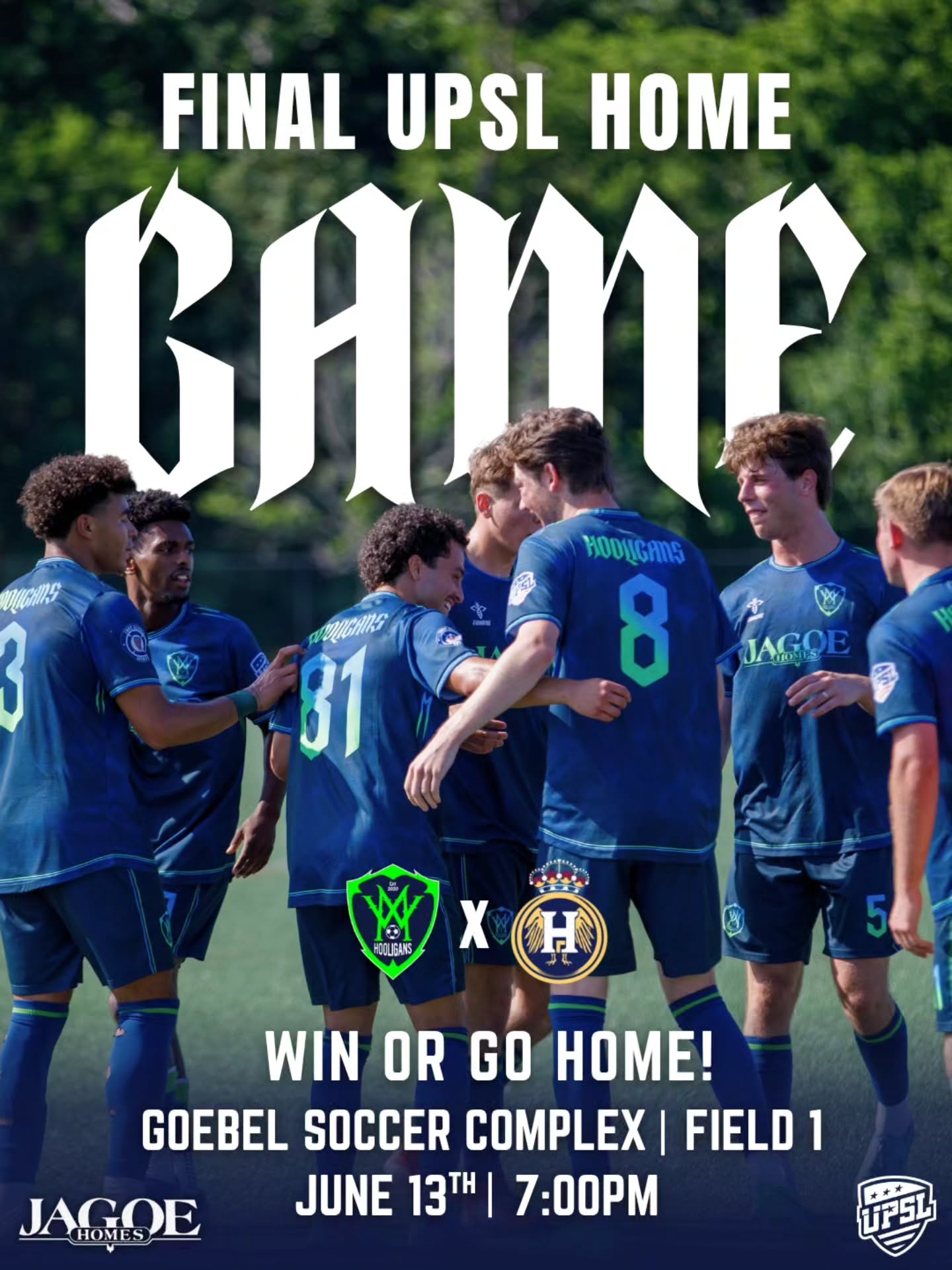 The Midwest Hooligans host their final first team UPSL home match of the season with a trip to the playoffs on the line. Winner moves on!
June 13 | 7:00 PM
Entry $10
Goebel Soccer Complex
Pack the stands, wear your colors, and bring the energy. This is win or go home.
#MidwestHooligans #UPSL #eisforeveryoneevv