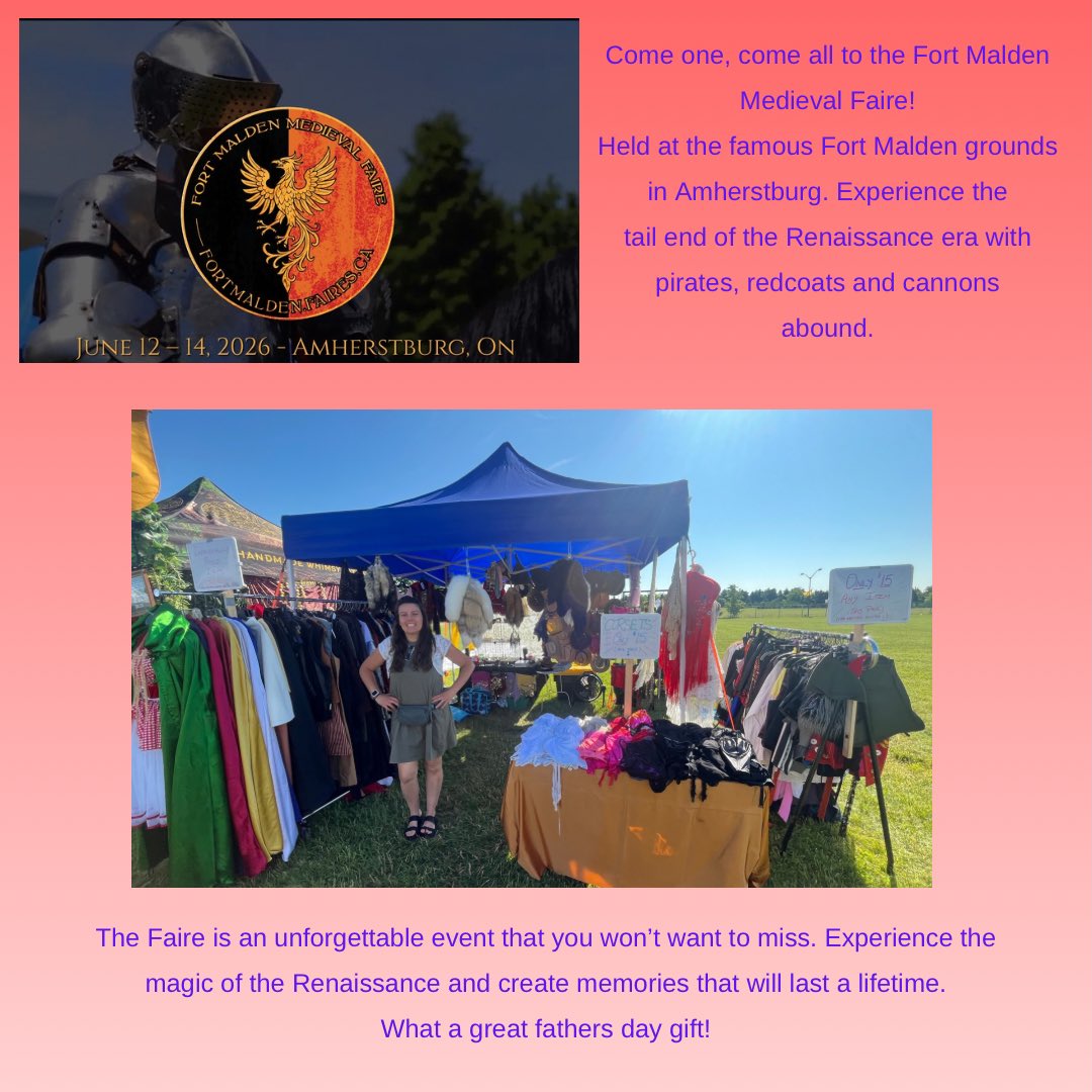 Join us this weekend @oxfordrenfestinsta Fort Malden Medieval Faire. We are thrilled to be vending for our first time in Amhertburg and look forward to having a great time.
We will be set up on Saturday, June 13th & Sunday, June 14th 10 am to 6 pm each day
#medievalfaire #medieval #ren #renfaire #medievale