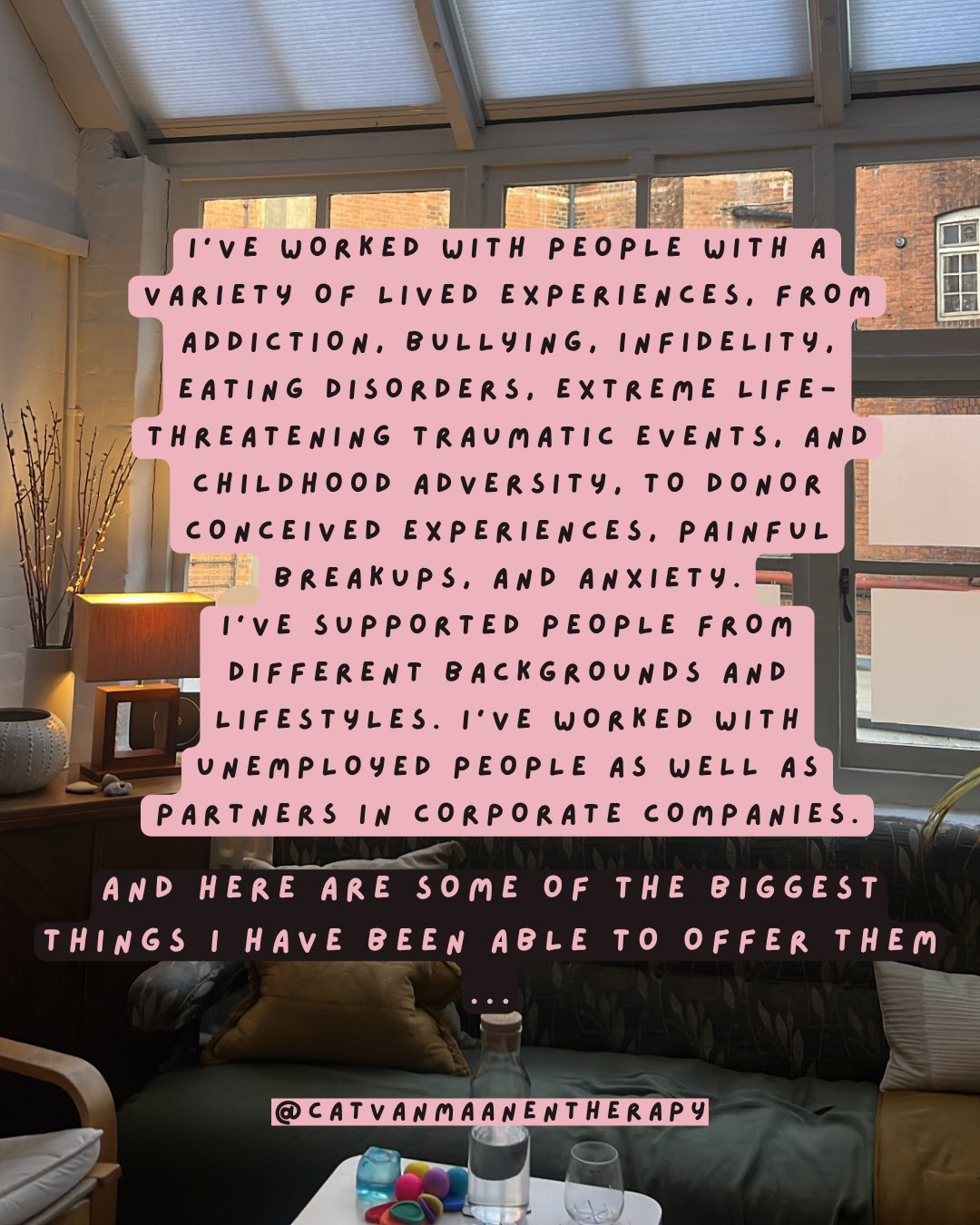 It has been a true privilege to work with people from all walks of life and to be with them in those vulnerable moments of pain, high anxiety, grief, shame, and guilt. And it has been so special to laugh and cry with clients as they prepare to leave feeling more excited and ready for the next chapter in their lives - what a wonderful role I have to be a therapist! 🥹
P.s. I do sort of look at the clock to make sure we are holding the boundary - just not in *that* way!!