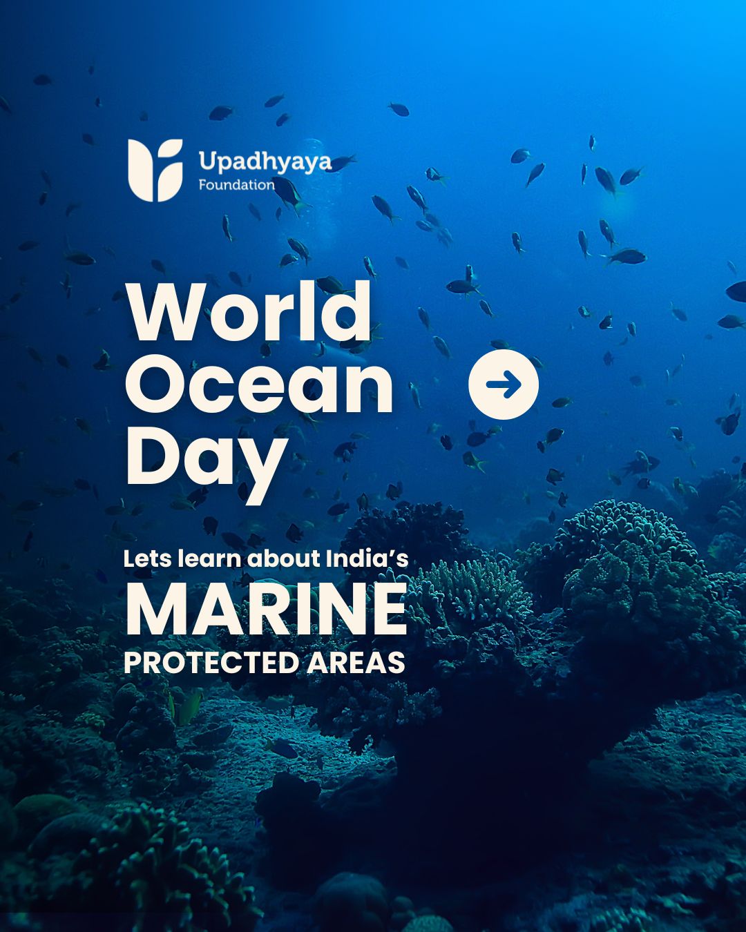 On World Ocean Day, we celebrate the incredible diversity of life beneath the waves and the protected spaces that help it thrive.
India's Marine Protected Areas (MPAs) play a vital role in safeguarding marine wildlife and their habitats. From the Gulf of Kutch, India's first marine national park, to the dugong-rich waters of the Gulf of Mannar, the island ecosystems of Mahatma Gandhi Marine National Park, and the coral reefs of Malvan Marine Sanctuary, these protected areas provide refuge for dolphins, sea turtles, dugongs, reef fish, and countless other marine species.
Their importance extends beyond biodiversity conservation. Healthy oceans support livelihoods, strengthen coastal resilience, and help regulate our climate. Yet marine ecosystems continue to face growing pressures from pollution, habitat degradation, overexploitation, and climate change.
This is why the global 30x30 target, part of the UN Kunming-Montreal Global Biodiversity Framework calls for conserving at least 30% of the world's land, inland waters, and oceans by 2030. Achieving this goal will require not just expanding protected areas, but ensuring they are effectively managed and connected to broader conservation efforts.
As citizens, our responsibility goes beyond appreciation. Reducing plastic pollution, making sustainable consumption choices, supporting conservation initiatives, and advocating for stronger protection of critical habitats are all ways we can contribute to healthier oceans.
Protecting marine life begins with protecting the habitats it depends on.
This World Ocean Day, let's champion strong Marine Protected Areas for our blue planet.
#UpadhyayaFoundation #WorldOceanDay #MarineProtectedAreas #MarineBiodiversity #WildlifeConservation