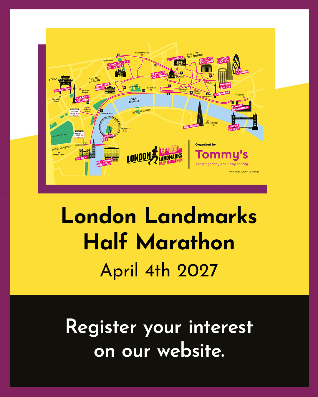 🏃🏃🏃
LONDON LANDMARKS HALF MARATHON SUNDAY 4TH APRIL 2027.
REGISTER YOUR INTEREST: LINK IN BIO.
Run and Raise money for The Lily Mae Foundation to help us continue our vital work in supporting parents who suffer the loss of their precious baby.
Date: Sunday 4th April 2027, it’s a race not to be missed!
Requirements: You will need to raise a total of £400.