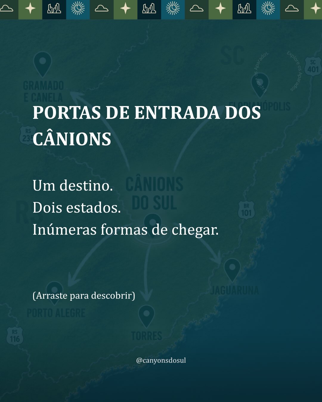 Uma das perguntas que mais recebemos é:
“Os cânions são lindos, mas como eu chego aí?”
A verdade é que a Região dos Cânions do Sul está muito mais próxima do que muita gente imagina.
Você pode chegar por diferentes aeroportos, rodoviárias e rodovias, além de combinar sua viagem com praias, serra, cultura e alguns dos destinos mais encantadores do Sul do Brasil.
Jaguaruna SC, Porto Alegre RS, Florianópolis SC, Torres RS, Gramado RS e Canela RS são algumas das principais portas de entrada para quem deseja conhecer este território único, entre Santa Catarina e Rio Grande do Sul.
Os cânions parecem distantes nas fotos. Mas estão mais perto do que muita gente imagina.
E você, de onde começaria sua viagem para os Cânions do Sul?
#canyonsdosul #praiagrandesc #aparadosdaserra #geoparquecaminhosdoscânionsdosul
