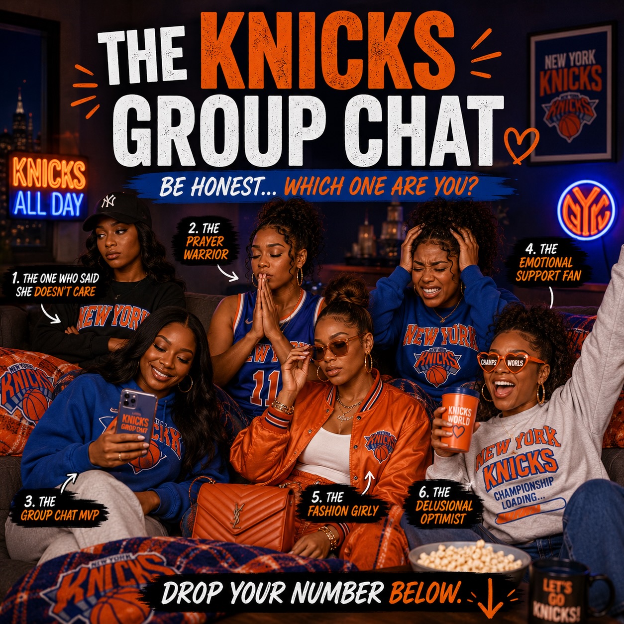 🏀 Knicks fans, check in.
Which one are you tonight? 😂
1️⃣ The One Who Said She Doesn’t Care
2️⃣ The Prayer Warrior
3️⃣ The Group Chat MVP
4️⃣ The Emotional Support Fan
5️⃣ The Fashion Girly
6️⃣ The Delusional Optimist
Now be honest… which one are you? 👀👇🏾
Drop your number below and tag your Knicks bestie.
#newyorkknicks #knicksfans #nbafinals #blackwomeninsports #basketballculture
