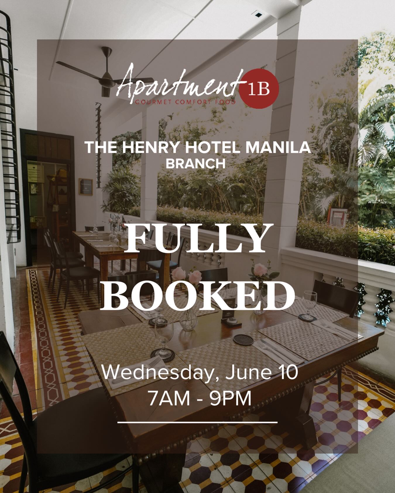 Fully booked for Wednesday, June 10. π€
Thank you for choosing to spend your time with us at The Henry Hotel Manila. We look forward to serving you soon.