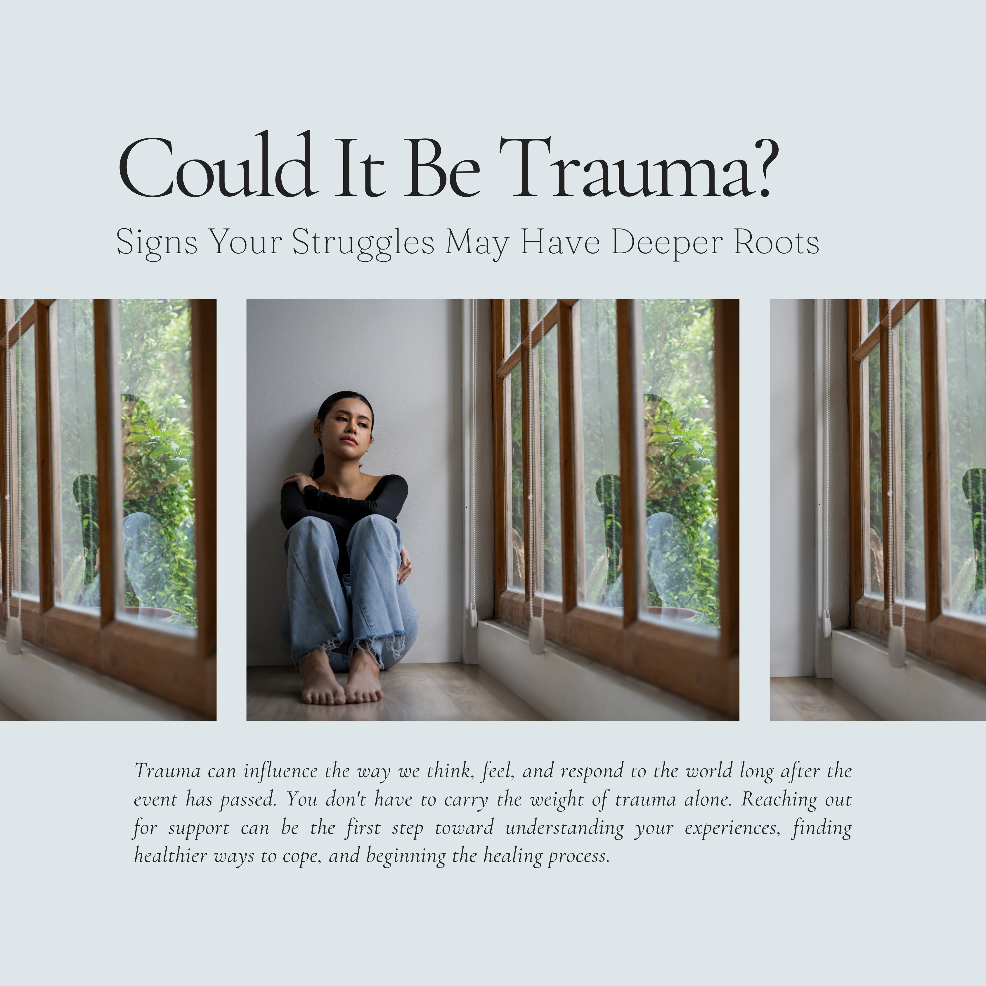 Trauma doesn't always look like a single life-changing event. Sometimes it shows up in the way you react, cope, and move through everyday life. If you find yourself constantly on edge, easily overwhelmed, struggling to trust others, avoiding certain situations, experiencing intense emotional reactions, or feeling stuck in patterns that don't seem to make sense, unresolved trauma may be playing a role. You might also notice anxiety, depression, difficulty sleeping, people-pleasing, perfectionism, or feeling disconnected from yourself and others. It's time to seek help when these struggles begin affecting your relationships, physical health, or overall quality of life. You don't have to wait until you're in crisis. If painful experiences from the past continue to impact your present, working with a mental health professional can help you understand what you're experiencing, develop healthy coping skills, and begin the healing process. Healing is possible, and support is available.