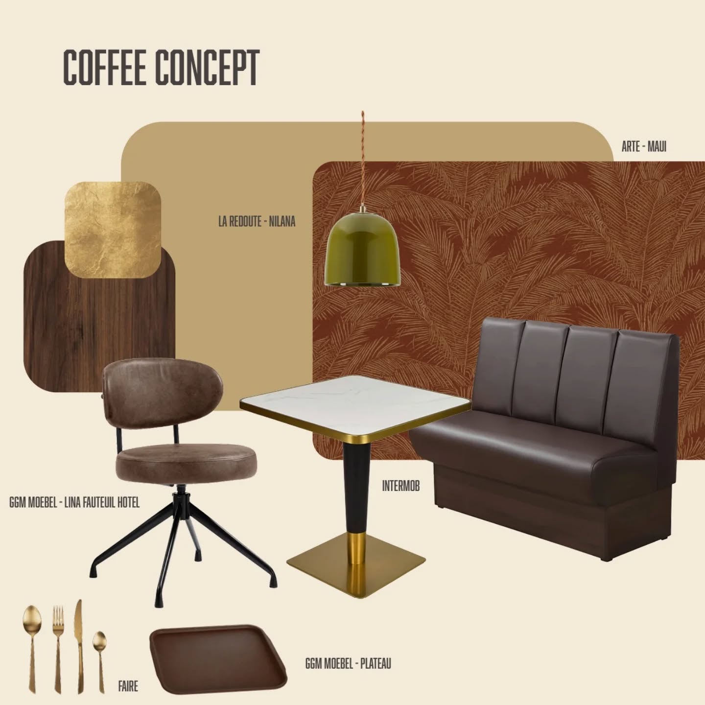Want to turn your coffee shop into a customer magnet ?
Design is your most powerful marketing tool. This mood board combines rich terracotta, warm brass accents, and premium seating to create a high-end, welcoming atmosphere that keeps guests coming back.
#hospitalitydesign #coffeeshopinterior #interiordesignforbusinesses #commercialdesign #cafedesign