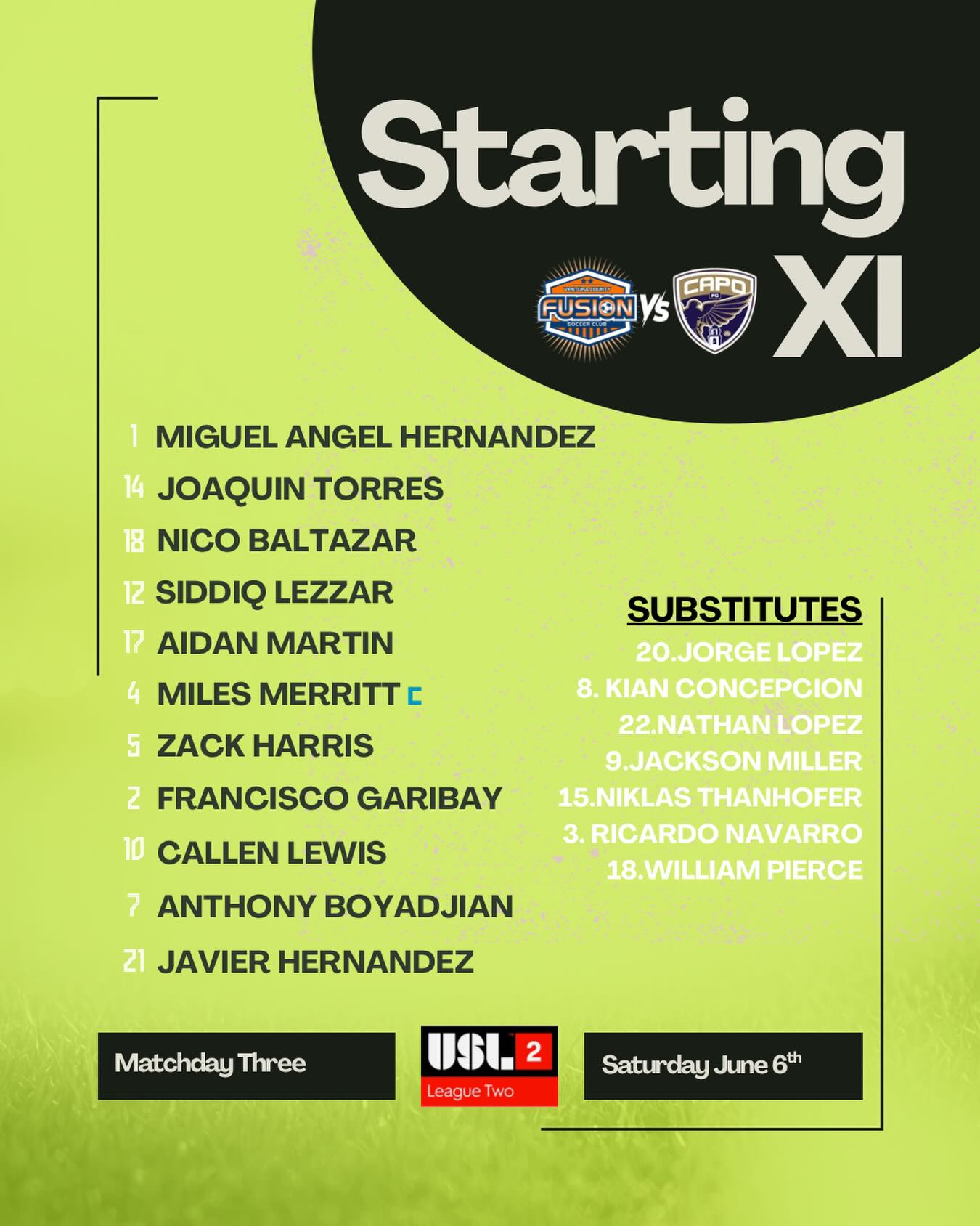 Starting XI // Matchday 03
@uslleaguetwo
