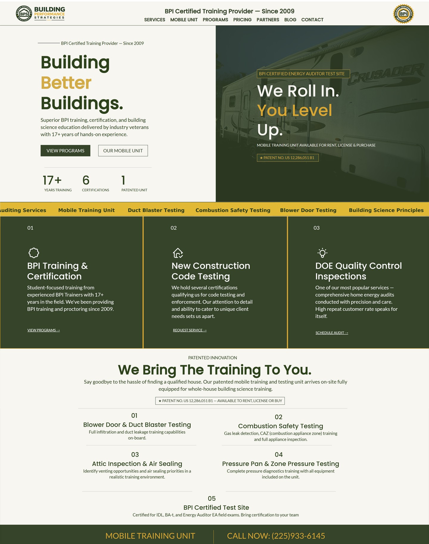My newest website design and client Building Performance Strategies (BPS) a national provider of building science education, BPI certification training, energy auditor development, and hands-on field testing. Through innovative classroom, online, hybrid, and mobile training solutions, BPS helps professionals gain the skills and certifications needed to improve energy efficiency, safety, comfort, and building performance.
https://www.buildingperformancestrategies.com/