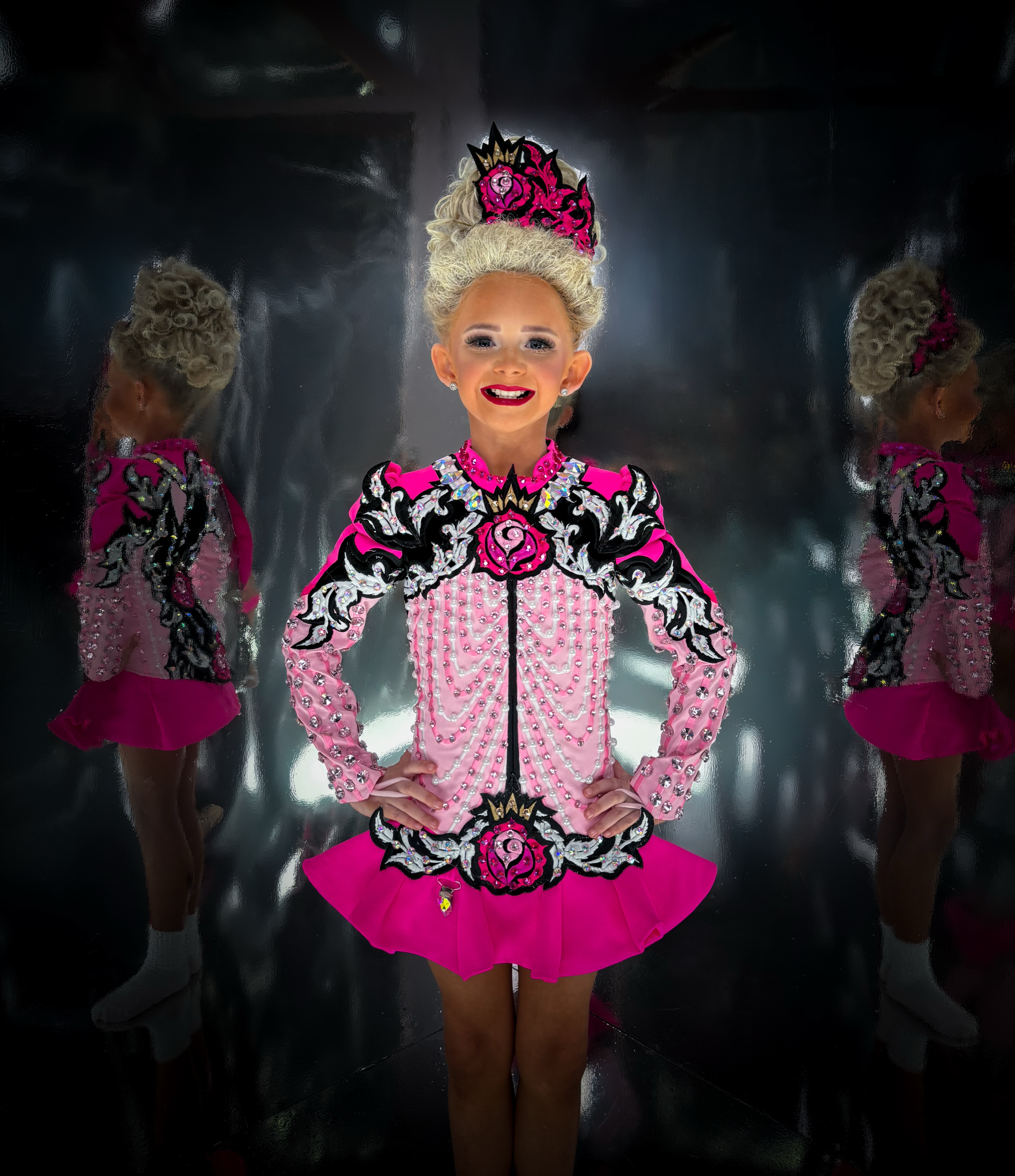 TILLIE-ROSE🩷
We have gone for a super bright and bold look for Tillie- Rose. This bright pink colour combo is going to really catch attention from the stage! Best of luck in your new dress Tillie- Rose.