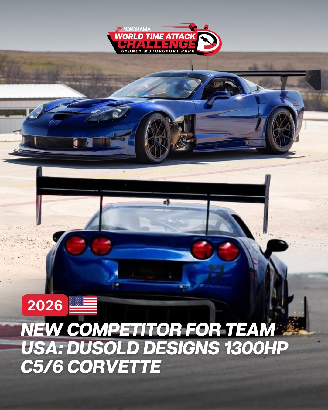 TEAM USA Doubles Down! Thanks to the support of @garrettmotion Australia, @dusolddesigns twin-turbo Corvette will be competing in the @plazmamanracing Pro Am class.
With a classic C5 Corvette chassis beneath a C6 body powered by a 1,300HP V8 engine, we'll be seeing a battle of the 'Vettes in September!
Read more and get your tickets at link in bio.
📅 4-5 SEPTEMBER 2026
📌Sydney Motorsport Park