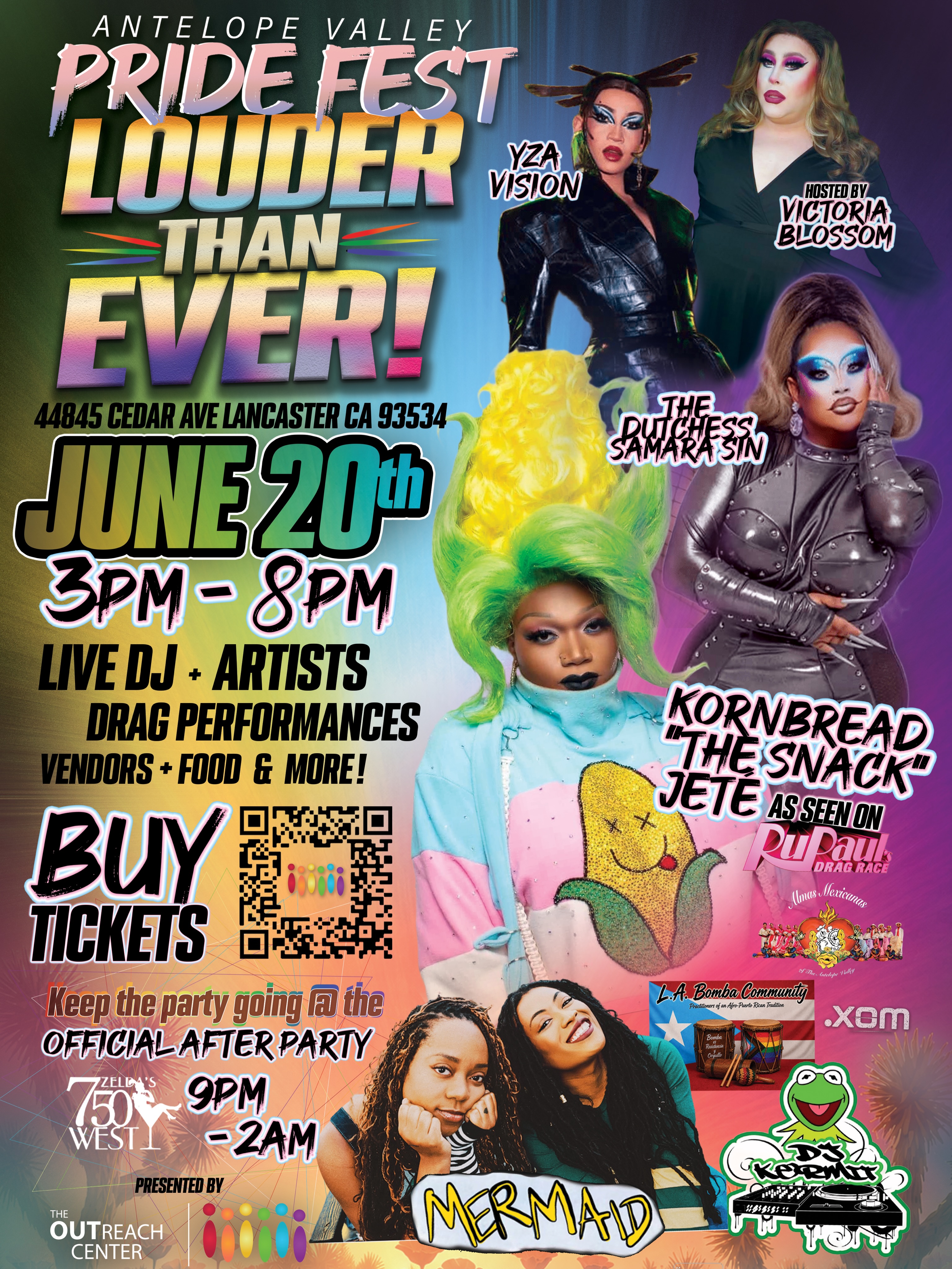 AV PRIDE FEST is ONE week away ๐ โจ Join us for a day full of celebration, fun, and community right here in the AV. We have an amazing line up of entertainment, music, activities, food, and more! This yearโs headliner Kornbread โthe Snackโ Jetรฉ is ready to close out the evening with an AMAZING drag performance! But you can keep the party going at the official AV PRIDE FEST After Party at Zeldaโs 750 West! Get your tickets today ๐ โจ