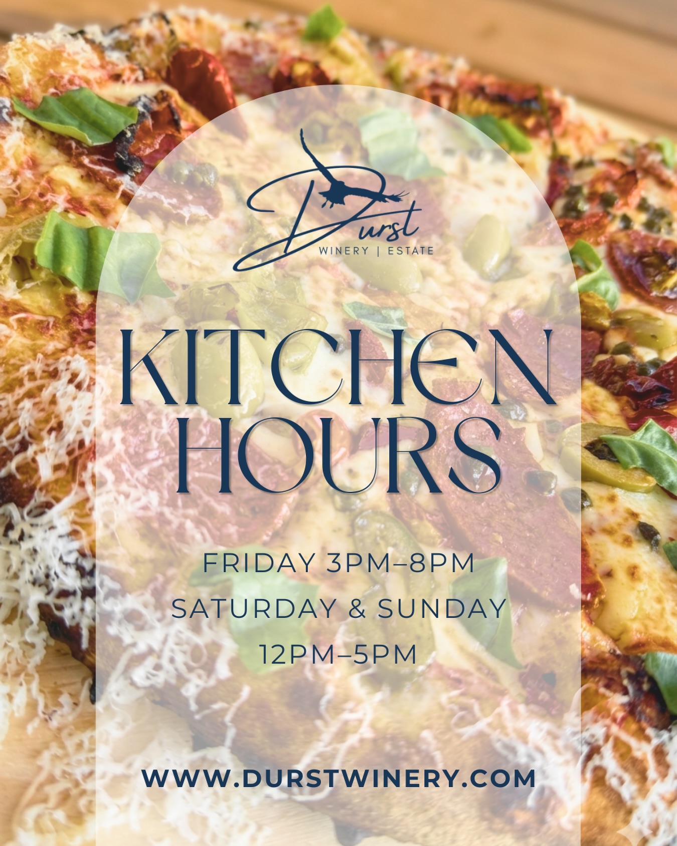 Planning a visit? Don’t forget our kitchen is serving up wood-fired pizzas, fresh appetizers, salads, and more every weekend!
Kitchen Hours
Friday: 12 PM – 8 PM
Saturday: 12 PM – 5 PM
Sunday: 12 PM – 5 PM
Pair your favorite meal with a glass of wine, relax on the estate, and make a day of it.
We can’t wait to serve you!
#DurstWinery #LodiWine #WoodFiredPizza #VisitLodi #WineryEats