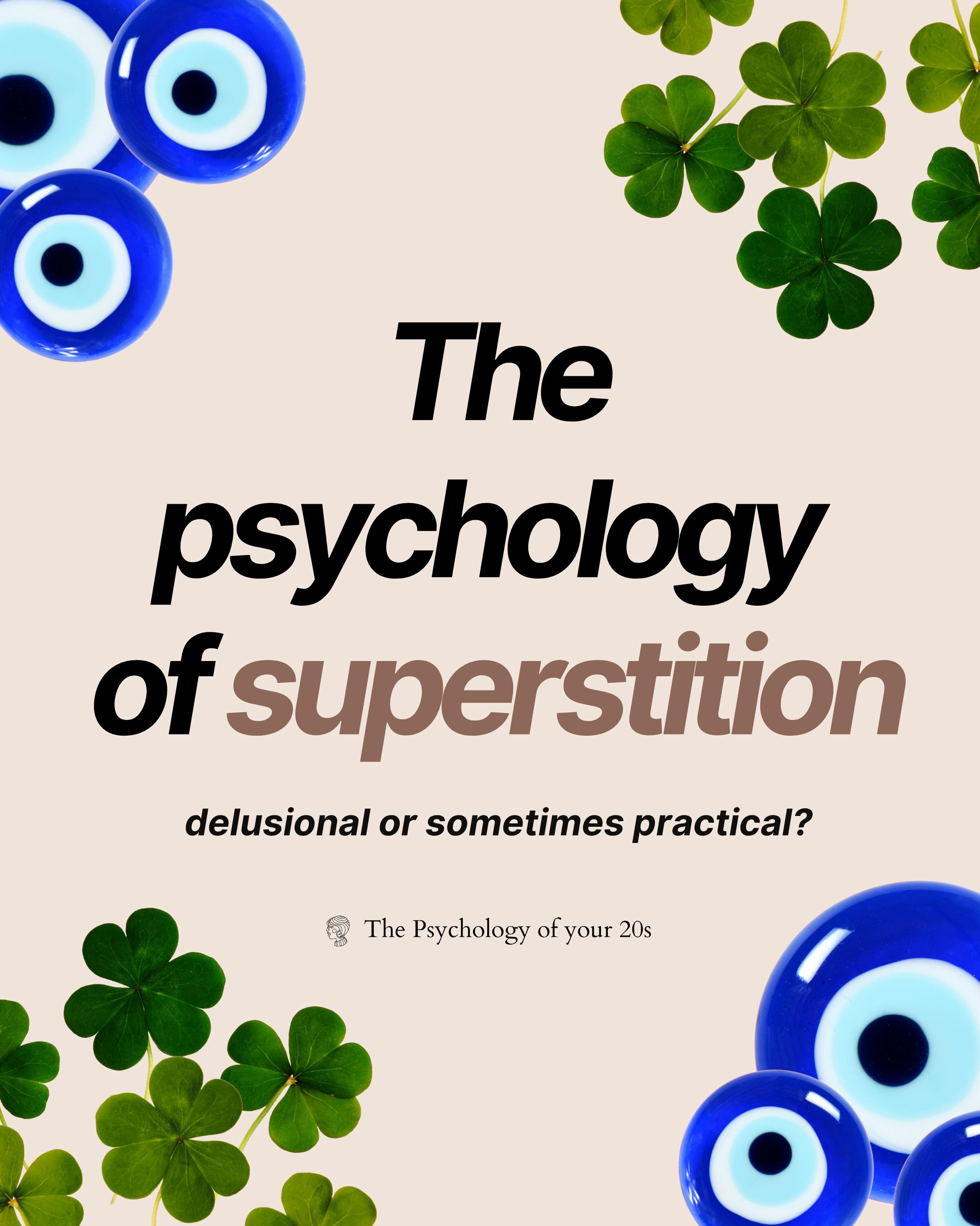 BRAND NEW EPISODE: the psychology of superstition!
Superstitions can seem irrational on the surface, but beneath them is something incredibly human - the need for meaning, comfort, and a sense of control in an uncertain world.
In this episode, we explore the psychology of superstition - why the mind creates these beliefs, why they can feel so reassuring, and what they reveal about anxiety, ritual, hope, and the stories we inherit.
We explore:
🍀Historical origins of common superstitions
🍀The role of pattern recognition and gut feelings
🍀 How rituals soothe anxiety and create a sense of certainty
🍀 When superstitions become self-fulfilling and shape
performance
🍀 How magical thinking overlaps with OCD and anxiety
🍀 Why it’s important to create our own magic in our 20s
Happy listening!
#superstition #psychologytips #anxiety #inyour20s #manifestation