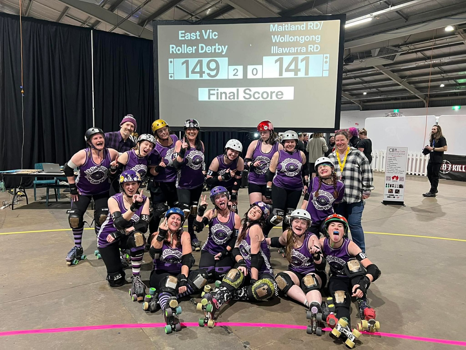 What an amazing first day at @thegreatsouthernslam! And we couldn’t have asked for a more exciting (and ‘mildly’ stressful) first game against the formidable @wird_steelcity and @maitlandrollerderby 🛼
Incredibly proud of our witches for their unwavering efforts today, and congratulations to the MVPs!
💜 eevie and April O’Wheel + StrawBerry ShortSkate bringing the vibes
💚 Rainboom and Crotch Potato
Bring on day 2!