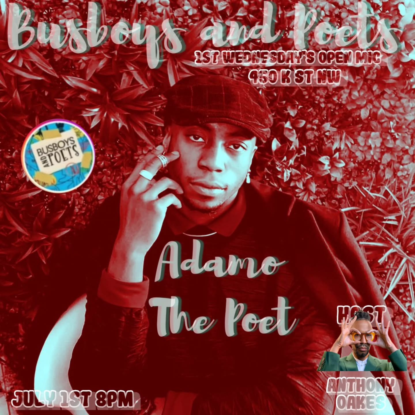 1st Wednesday's Open Mic at Busboys and Poets will be off the chain!
All are welcomed. Singers, Poets, Spoken Word Artists, Comedians, Dancers, and Musicians, come get some stage time.
Feature: The amazing prolific Spoken Word Artist, Poet, Adamo The Poet. @adamothepoet
Wednesday, July 1st at 8pm at 450 K St NW DC.
Tickets in here and in bio:
https://www.eventbrite.com/e/1st-wednesdays-open-mic-450-k-hosted-by-anthony-oakes-tickets-1054426160029?aff=ebdsoporgprofile
@busboysandpoets
#openmic #thingstodoindc #dcshows #busboysandpoets #anthonyoakes