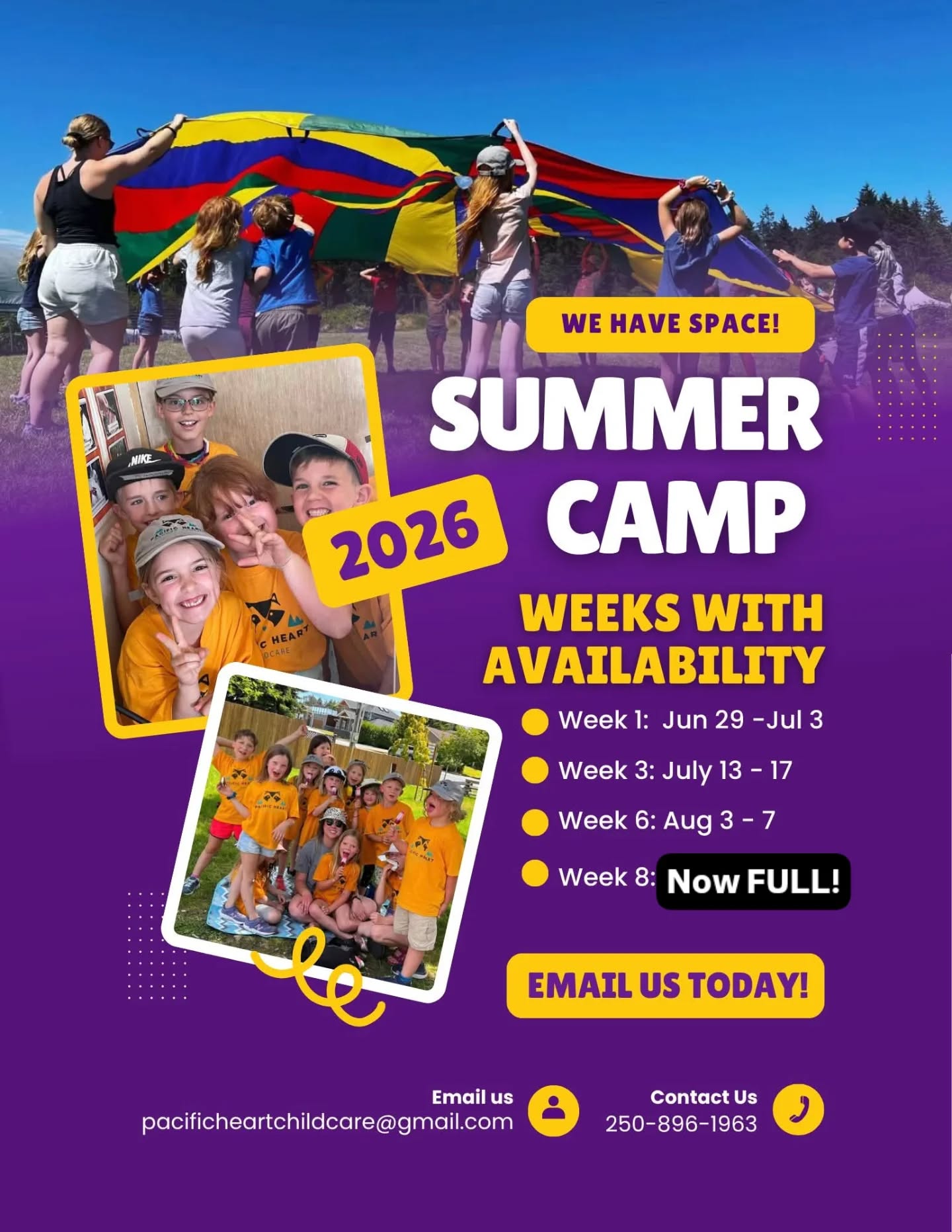 ☀️ Summer Camp is just around the corner, and a few of our camp weeks still have space available!☀️
Don't miss out on an unforgettable summer filled with games, crafts, daily field trips all facilitated in a licensed centre with fun, qualified staff!
Ready for the best summer ever? Sign up now before it's too late!
