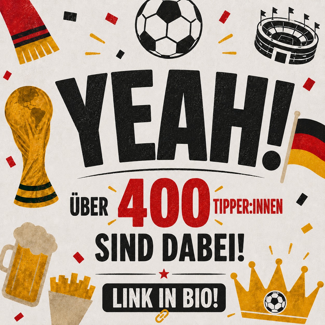 Wow! Über 400 Tipper:Innen haben sich bis jetzt angemeldet. Du noch nicht? Dann aber los. Link in Bio.
Apropos: Das sind die Preise!
Preiskategorie "Kaiser" ab 130 PunkteGrillpaket im Wert von 150 Euro + einen Sommer lang Bio-Eis von der Eisbäuerin + Video-Interview auf pfaffenhofenerland.de
Preiskategorie "Rudi Völler" ab 115 Punkte
1 x Pura Vida Barista-Kurs bei Fausto Kaffeerösterei München
Preiskategorie "Titan" ab 105 Punkte
1 x Paket Grillwürste + 1 Großpackung Heimat-Pommes
Preiskategorie "Knipser" ab 90 Punkte
1 x Großpackung Heimat-Pommes
Preiskategorie "Stammspieler:In" ab 75 Punkte
1 x Bio-Steckerl-Eis von der Eisbäuerin