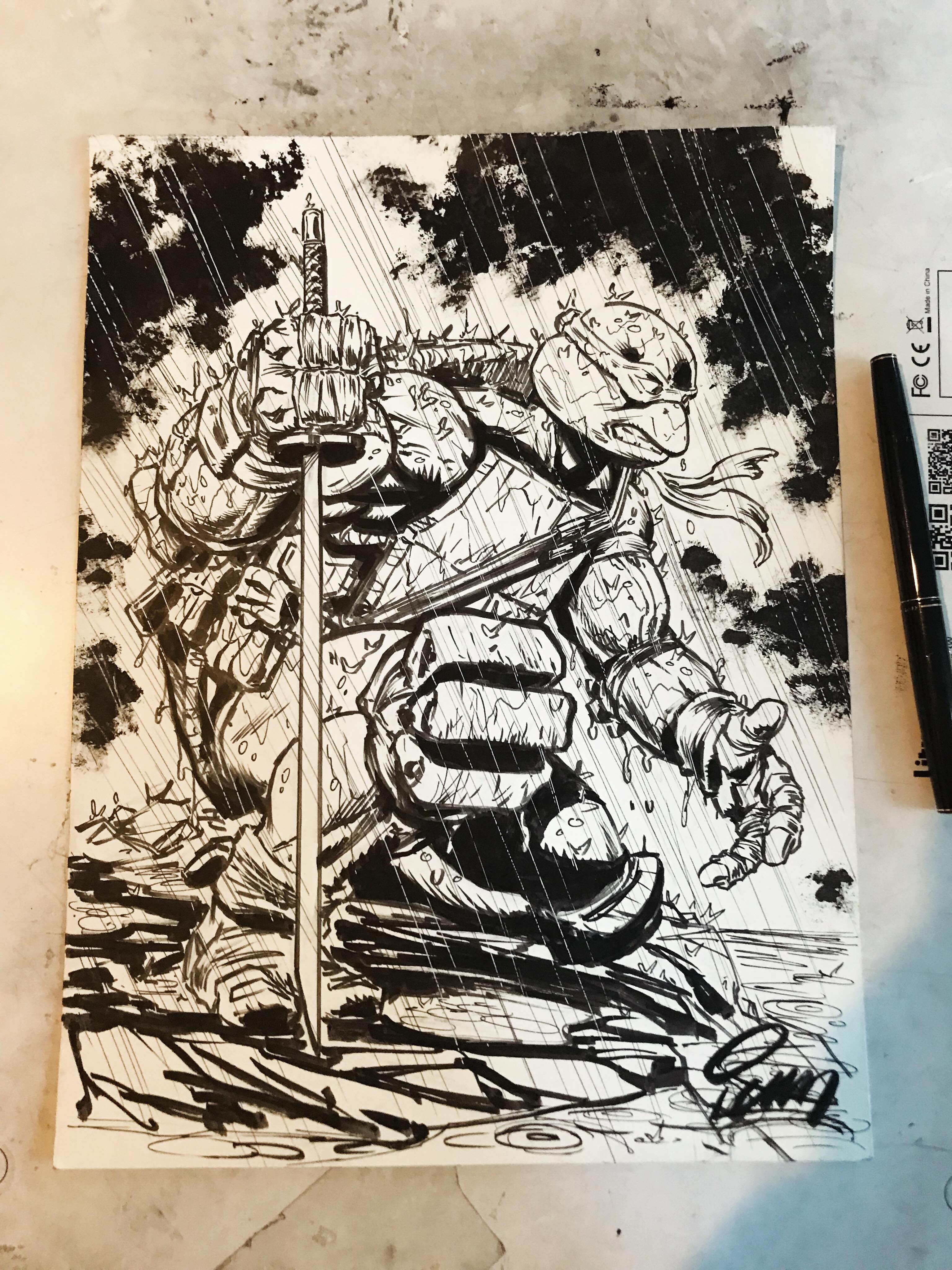 One more for @heroesonline Heroes Con. Leonardo in the Rain. See you all soon. #tmnt #ninjaturtles #comicart #comicartist