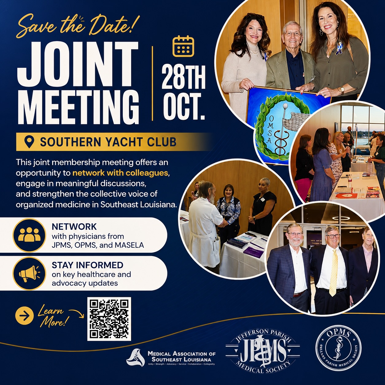 New Date & Location Announced! 📣
Save the date! Our Annual Joint Membership Meeting will now take place on October 28, 2026, at the beautiful Southern Yacht Club ⛵
Join members of JPMS, OPMS, and MASELA for an evening of:
🔹 Networking with colleagues
🔹 Collaboration and meaningful discussions
🔹 Updates impacting organized medicine in Southeast Louisiana
🔹 Celebrating our shared accomplishments
We look forward to bringing our physician community together and continuing to strengthen the voice of medicine across our region.
📍 Southern Yacht Club
📅 October 28, 2026
🔗 Register with link in bio!
We hope to see you there!
#JPMS #OPMS #MASELA #OrganizedMedicine #LouisianaPhysicians
