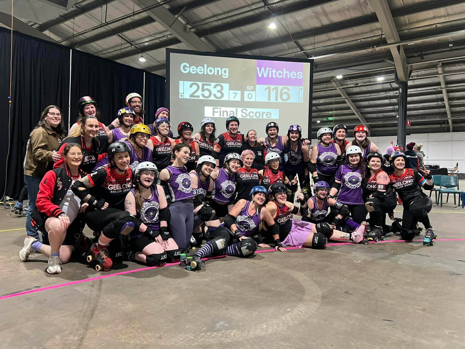 That brings the 2026 edition of @thegreatsouthernslam to an end for the Witches of East Vic.
Thank you @geelongrollerderby for such a strong send off, and best of luck with tomorrow! You are an amazing team, and we’re so glad we got to play our last game against you.
And thank you to all of our Witches and to everyone who has supported our TGSS journey this year. We gave our all on the track and couldn’t be prouder.
Congratulations to the MVPs
💜 eevie and April O’Wheel
❤️ Psychlo and Hail Skatin
And congratulations to all our skaters on another TGSS in the books, and a first for some!
Now we sleep, tend to our bruises and get ready to cheer on some awesome derby tomorrow 🛼