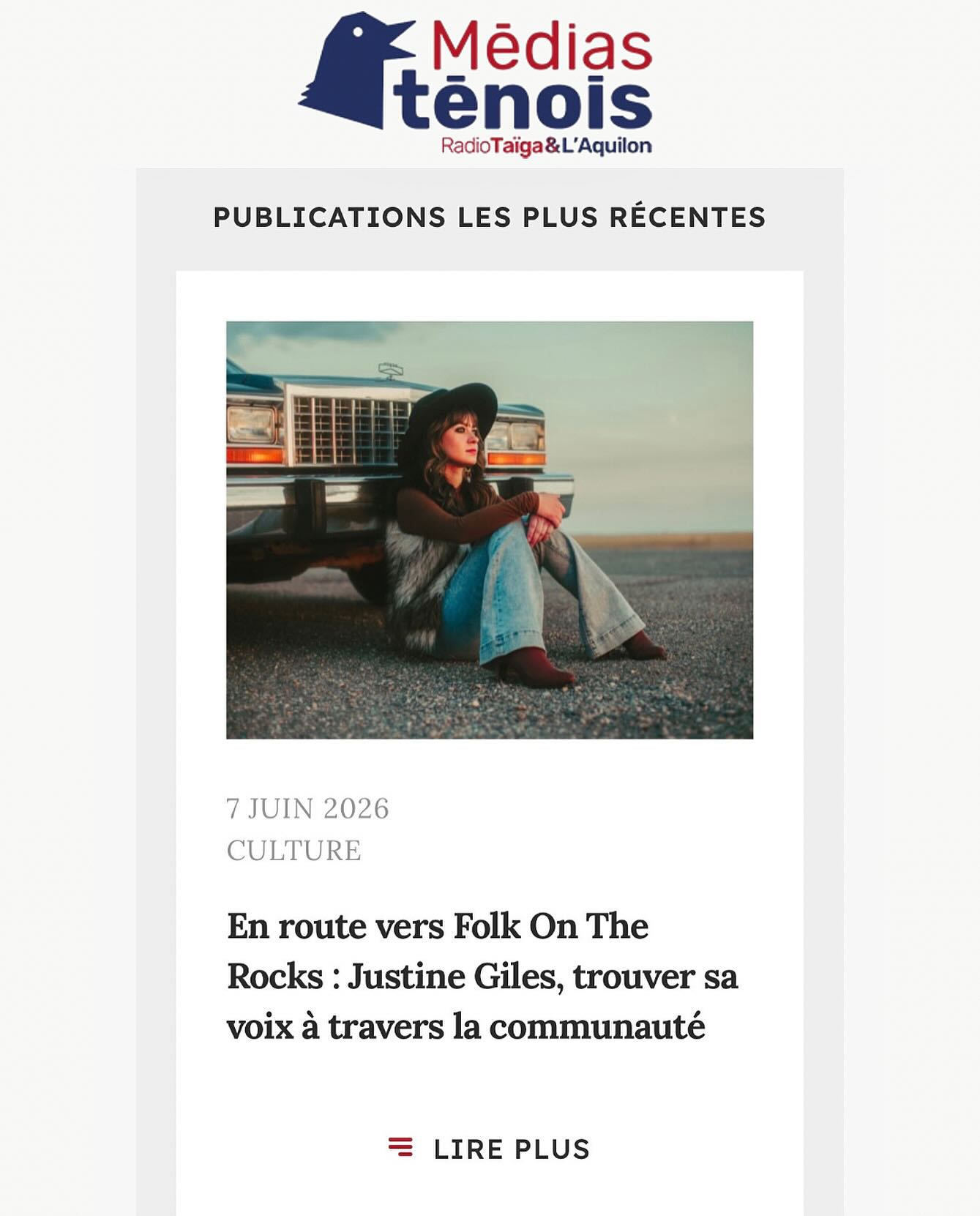 Had the pleasure of chatting with Élodie from Médias tenois in Yellowknife about my experience as the FOTR Artist-In-Residence and returning to play the festival in July 💃🎶 @folkontherocks
