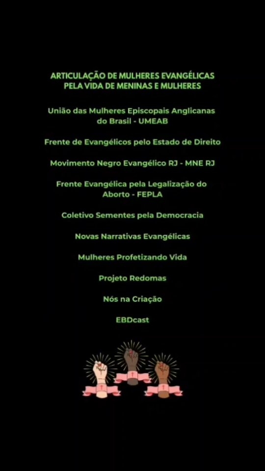 Nós, mulheres evangélicas, nos levantamos contra toda lei injusta que coloca em risco a vida de nossas crianças.
Nosso manifesto é em defesa da vida de milhares de meninas que todos os dias são submetidas a inúmeras violências.
Texto: Agnes Alencar
Adaptação: Sueli Catarina e Andressa Oliveira
#igrejaanglicana
#trindademeier
#anglicanameier
