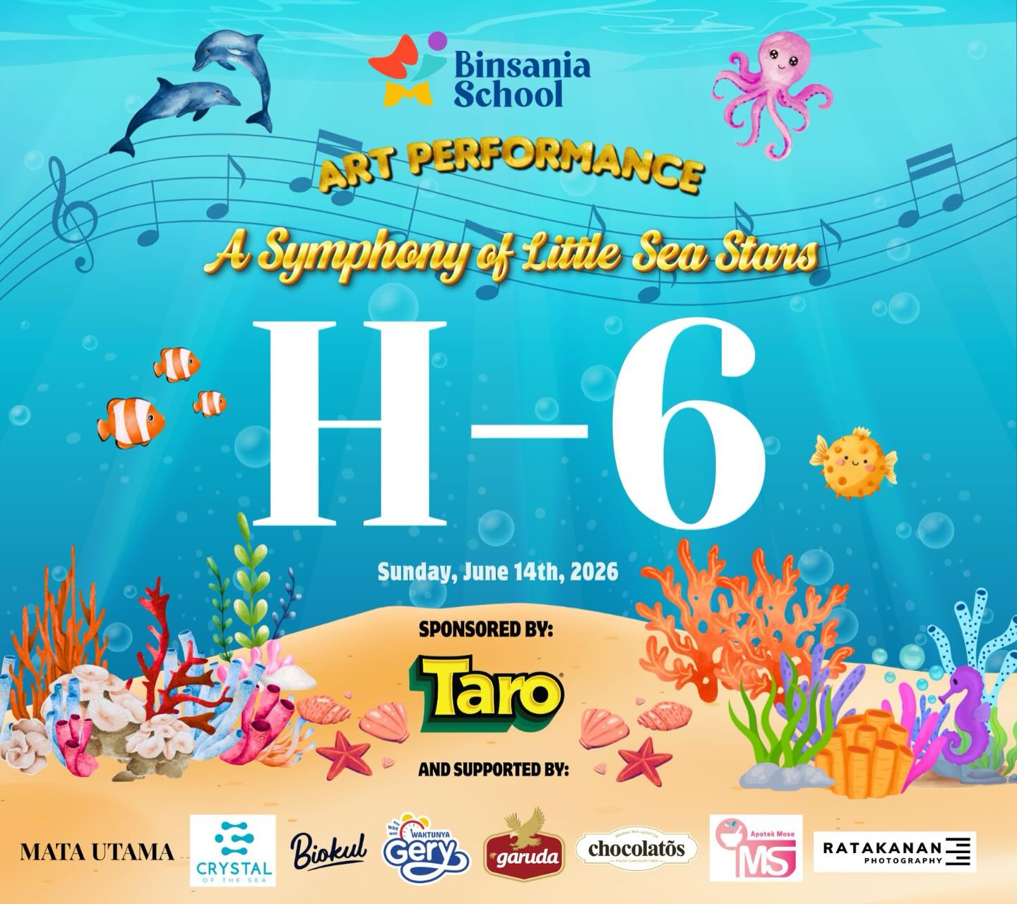 🌊✨H-6 Menuju Momen Spesial!✨🌊
Hitung mundur dimulai! Tinggal 6 hari lagi menuju penampilan istimewa anak-anak hebat Binsania School dalam:
🎶 Art Performance
A Symphony of Little Sea Stars
📚 Academic Year 2025/2026
Mari bersama menyaksikan talenta, keceriaan, dan perjalanan luar biasa para bintang kecil yang akan bersinar di atas panggung. ⭐🐠
📅 Minggu, 14 Juni 2026
Setiap latihan, tawa, dan semangat mereka akan bermuara pada satu hari yang penuh kenangan. Jangan sampai terlewat! 💙
#H6 #CountdownGraduation #ArtPerformance2026 #ASymphonyOfLittleSeaStars #Kindergarten 🌊🐙🐬✨