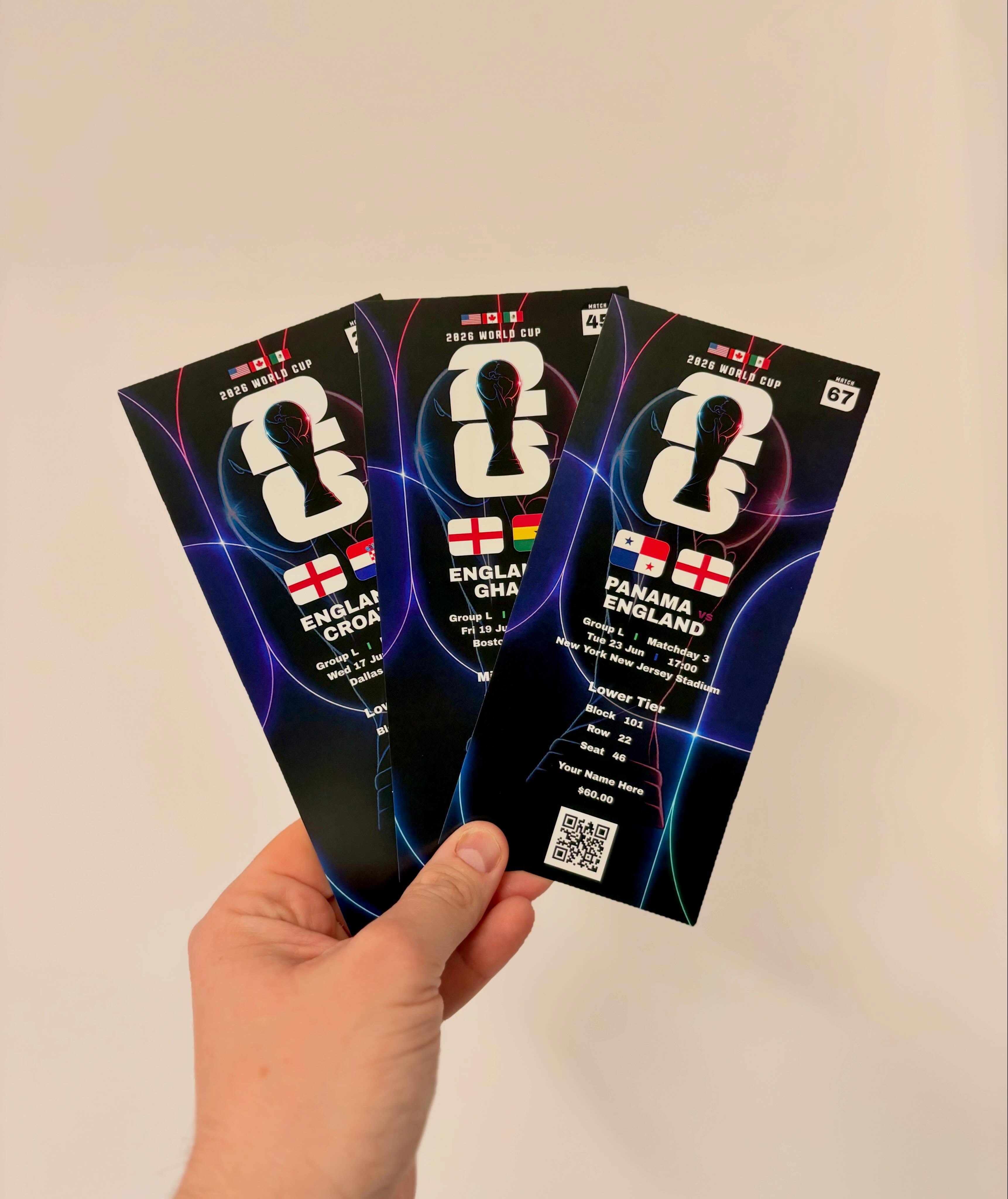 ๐ด๓ ง๓ ข๓ ฅ๓ ฎ๓ ง๓ ฟ ๐ ENGLAND WORLD CUP STUBS
๐จ OFFER! Prediction; England knocked out in R16!
Order the England group game stubs and if England progress beyond the Round of 16, your stubs from there to the final are free!
Iโm putting my money where my mouth is, I donโt think England make it past the Round of 16! ๐ณ Fancy it to be different? Then order the 3 group game stubs* and enjoy free stubs for the Quarters, Semis and Final should you be right!
3 group games are ยฃ17, which includes postage within the UK. You can order via DM ๐ฅ
*must be ordered before Englandโs first World Cup game
Feel free to tell me Iโm wrong in the comments ๐๐