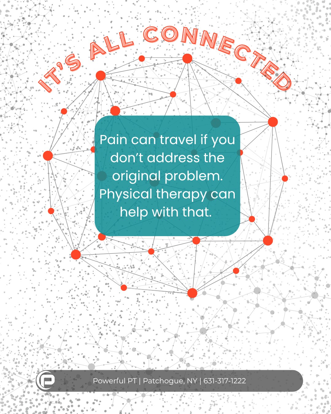 One problem can lead to another. Our practice helps you address these issues in a 1:1 session by working on as many body parts as you need to feel your best.
Get the root problem and start living pain free!
📍 www.powerfulpt.com
📞 631-317-1222
📧 info@powerfulpt.com
#physicaltherapy
#chronicpain
#PowerfulPT