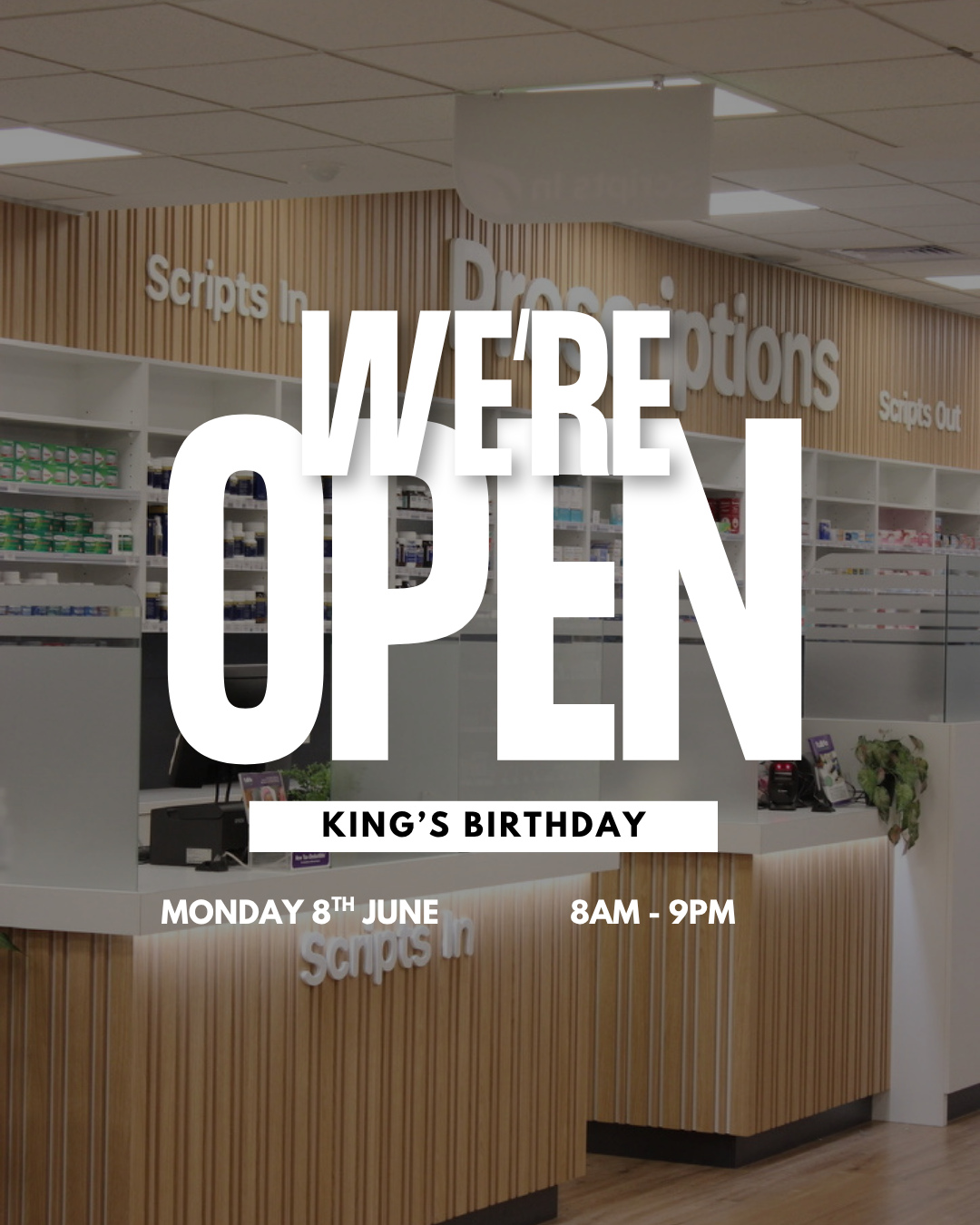 WE'RE OPEN!
Today for the King's Birthday public holiday, we're open as usual - 8am-9pm.
Pop in, we'd love to see you!