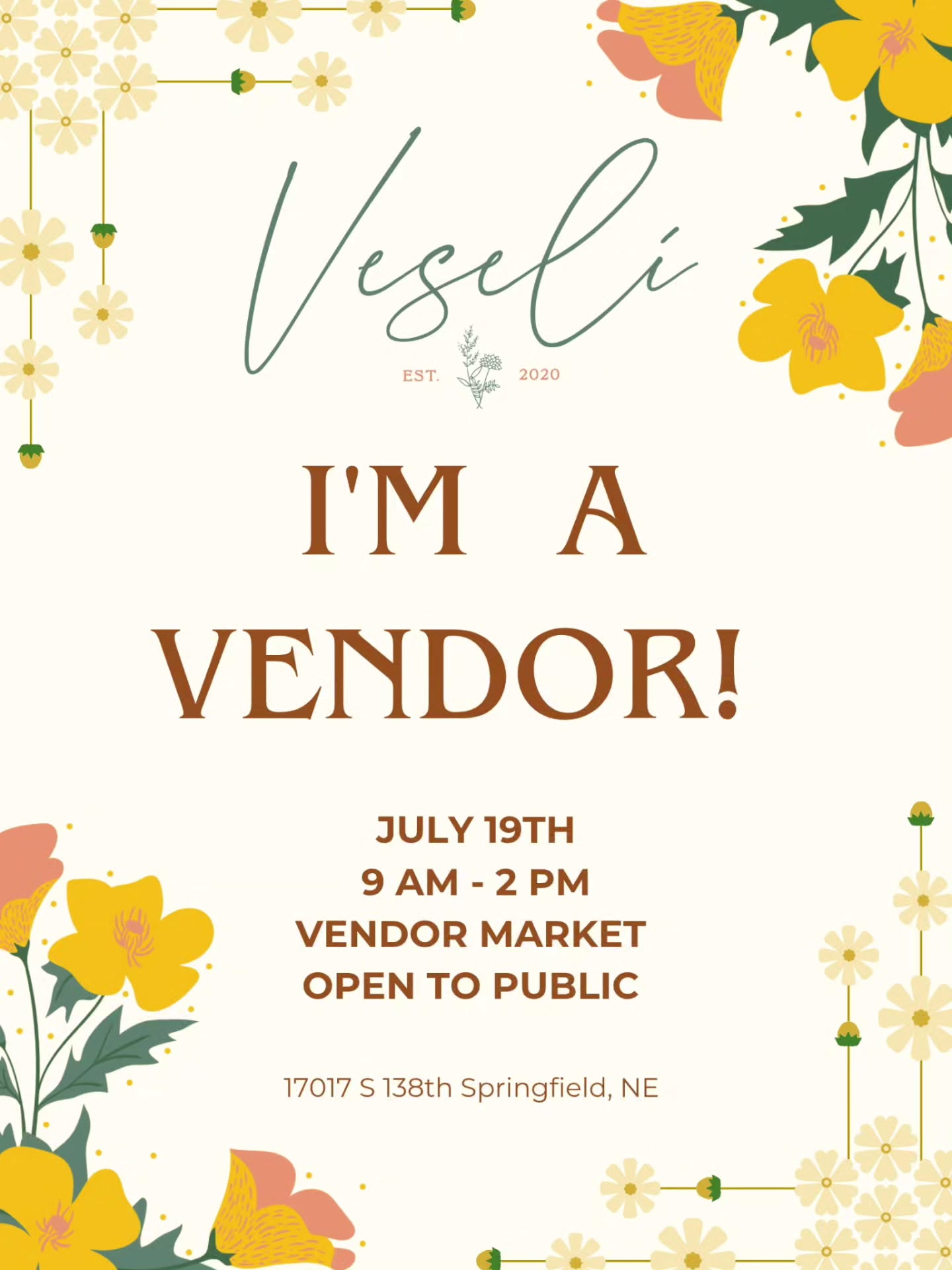 We're a Vendor! ๐
We're so excited to participate in the @veselivenue Vendor Market!! Come say hello to us and check out all of the other amazing local creators and makers!
ใ July 19th
ใ 9am-2pm
ใ Springfield, Nebraska
Whether you're planning an intimate gathering, a luxury picnic, a wedding weekend, a corporate event, or something in between, we'd love to connect!
โจ Planning & Coordination
๐ Event Styling & Installations
๐ช Rentals & Custom Design
๐งบ Luxury Picnics & Gatherings
๐ Elope Elevated Mini Weddings at Veseli
Stop by our table and let's dream up something beautiful together! We can't wait to see everyone!
#VeseliVenue #HeartlandGatherings #VendorMarket