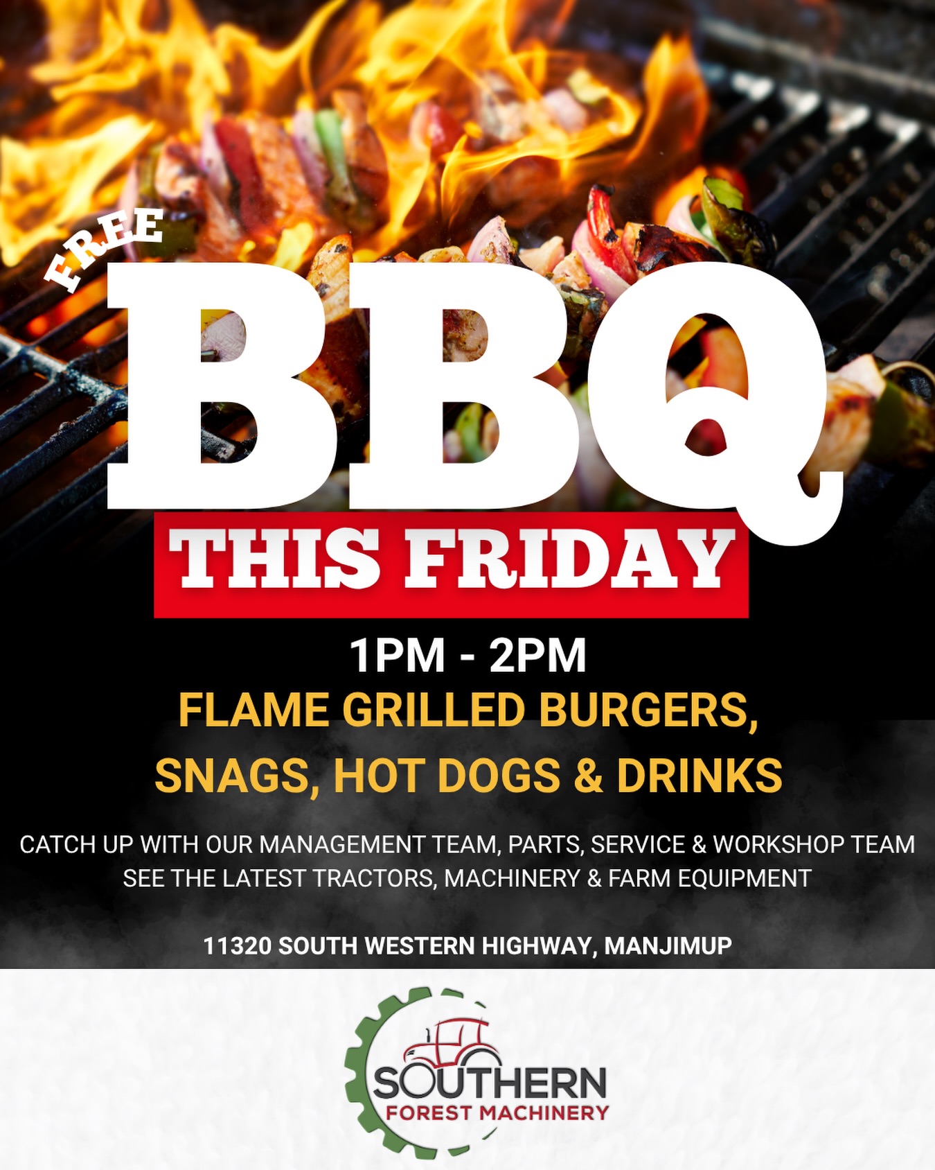 We’re firing up our Massey Ferguson Weber!
End the week the right way, with a hot lunch straight off the grill 🔥
With some amazing tax time deals, new products, promotions or just helpful advice from our team, head in store this Friday and enjoy lunch on us.
#manjimup #pemberton #nannup #bridgetown #boyupbrook