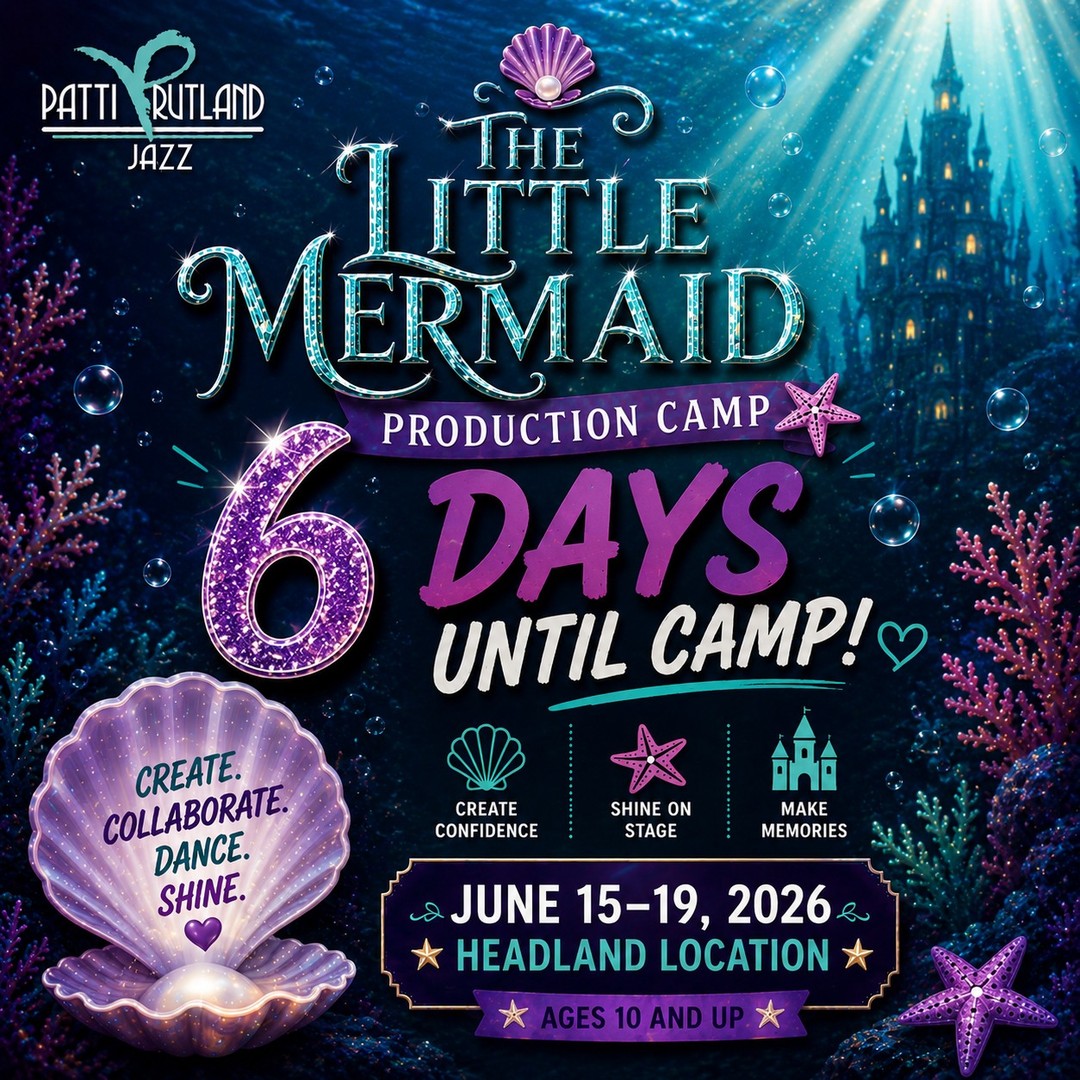🧜♀️ 6 Days Until Production Camp!
The stage is waiting...
Next week, dancers will dive under the sea as they help bring a Little Mermaid-inspired production to life through dance, creativity, storytelling, and teamwork.
From creating scenes to learning choreography and developing characters, every dancer plays an important role in making the show happen.
The countdown is on!
📅 June 15–19, 2026
📍 Headland Location
Register By Clicking the Link in our Bio!
#pattirutlandjazz #prj4ever #ProductionCamp #LittleMermaidCamp #SummerCamp #DanceTheatre #CreativeAdventure
