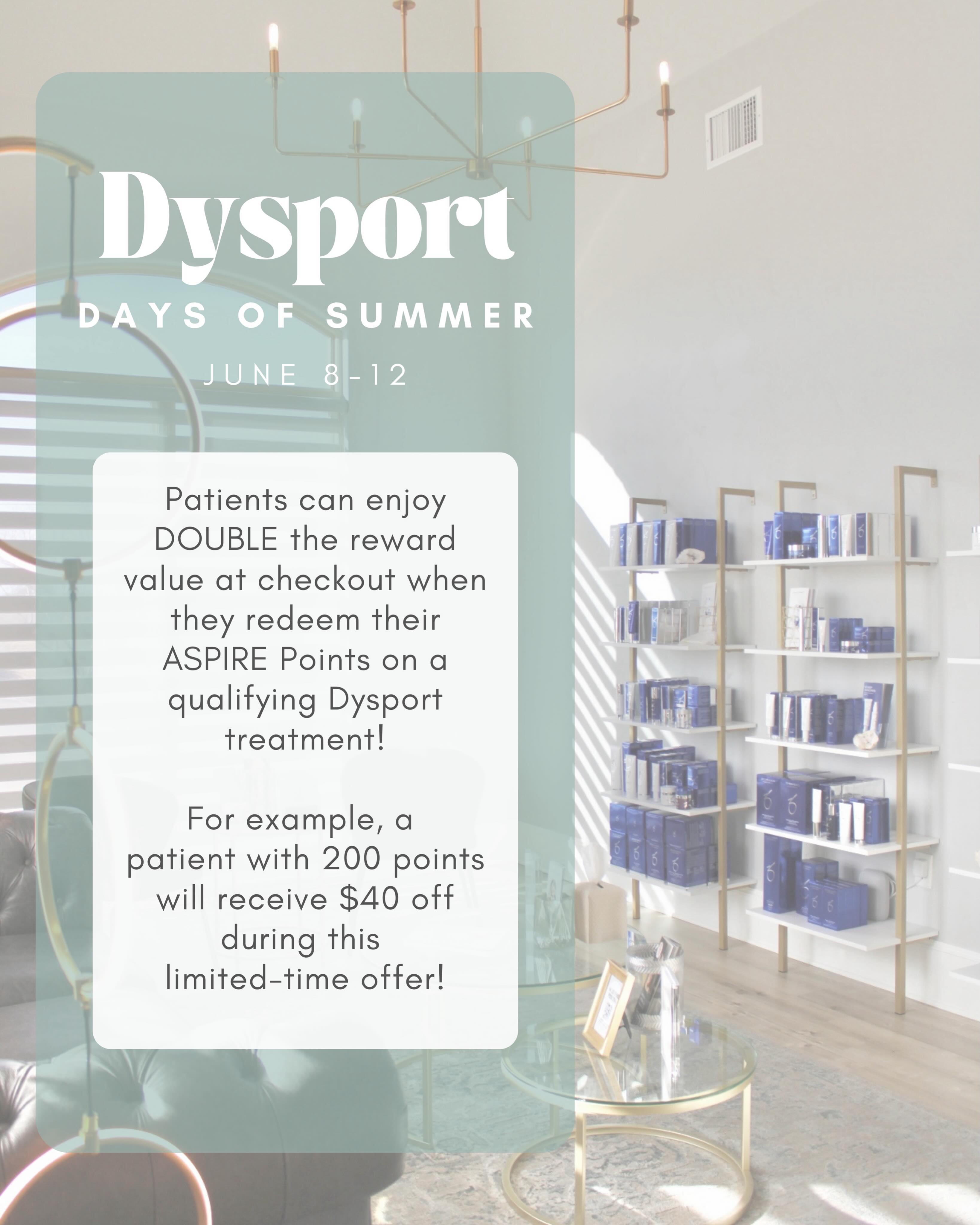 JUNE 8-12- Dysport Days of Summer☀️
Now is the perfect time to refresh your look & maximize your savings. From June 8–12, Galderma is offering DOUBLE the value of your ASPIRE points when redeemed on a qualifying Dysport treatment!
✨ 200 points = $40 off, 400 points = $80 off, & so on!
✨ Dysport is only $4.40/unit this month at Genesis!
✨ Limited-time offer
Smooth fine lines, maintain your results, & make your rewards go even further this summer.
📞 Call us at 806-401-0460 or visit www.genesismedspatx.com to schedule your appointment before this offer ends!
#DysportDaysOfSummer #Lubbock #Dysport #AestheticMedicine #WrinkleRelaxer