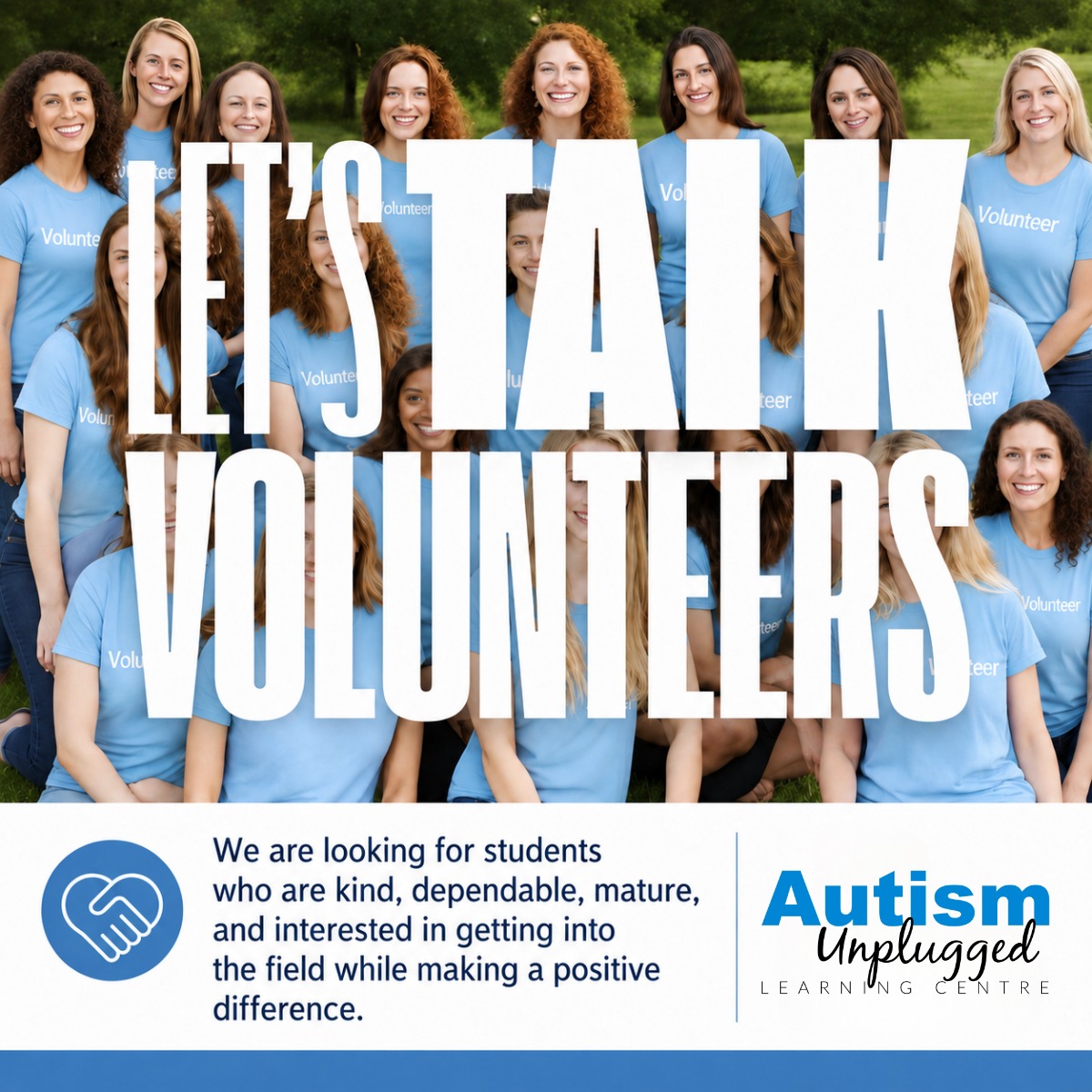 **Autism Unplugged Learning Centre is currently looking for student volunteers!**
Are you in Grade 10, 11, or 12 and looking to complete your community service hours?
This is a great opportunity to gain meaningful experience, build responsibility, develop confidence, and be part of a caring, inclusive environment that supports children and youth in our community.
Student volunteers may help with things like organizing materials, preparing activities, assisting with special events, helping set up and clean up, supporting fundraising initiatives, and creating a welcoming environment for our learners and families.
We are looking for local students who are kind, dependable, mature, and interested in gaining experience in the field while making a positive difference in their community.
Interested students are encouraged to send a resume or brief volunteer inquiry to Autism Unplugged Learning Centre.
š Keswick, Ontario
š§ https://www.autismunplugged.ca/contact-us