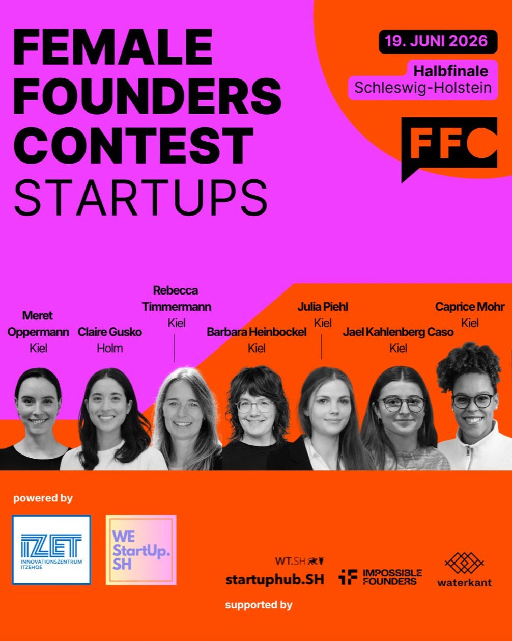 Das Lineup für das Halbfinale des Female Founders Contest auf dem Waterkant Festival steht!
Am Freitag, den 19. Juni ab 16 Uhr werden folgende Teams für Schleswig-Holstein in Kiel auf der Innovation Stage stehen:
1️⃣ Meret Oppermann #ORMO Zungengesteuerter Joystick für Menschen mit motorischen Einschränkungen
2️⃣ Claire Hae-Min Gusko one • fıve KI-gestützte Lösungen für die Entwicklung wiederverwertbarer Verpackungen
3️⃣ Rebecca Timmermann edaira.ai Das Education Operating System
4️⃣ Barbara Heinbockel curly.do Modernisiert die Dauerwelle im Friseursalon
5️⃣ Julia Piehl conformally GmbH Ultradünne funktionelle Polymerbeschichtungen
6️⃣ Jael Kahlenberg Caso bluprint lab 3D-gedruckte Riffmodule aus lokalem Ton
7️⃣ Caprice Mohr AERO MATERIALS Neuartiger, flexibler Vakuumgreifer mit 90% weniger Energiebedarf
Ihr habt den ersten Schritt zum Finale der @business_angels_club Berlin-Brandenburg e.V. (BACB) am 10. September in Potsdam gemacht ✅
Wir als Co-Hosts vom @izet_itzehoe und WEstartupSH haben uns die Auswahl nicht leicht gemacht und sind mächtig stolz und dankbar für jede einzelne eingegangene Bewerbung. Herausgekommen ist das wohl beste Lineup, das Dr. Kirsten Mikkelsen und Christoph Steckhan bisher für Schleswig-Holstein ins Rennen geschickt haben. #Vorschusslorbeeren
Wir sind also mehr als gespannt auf das Publikumsvoting, den Deep Tech Preis und natürlich wer am Ende das Ticket für Potsdam erhält 🎟️ Ich hoffe Ihr werdet Euch schnell einig, liebe #Jury. Wir haben wie immer nicht viel Zeit.