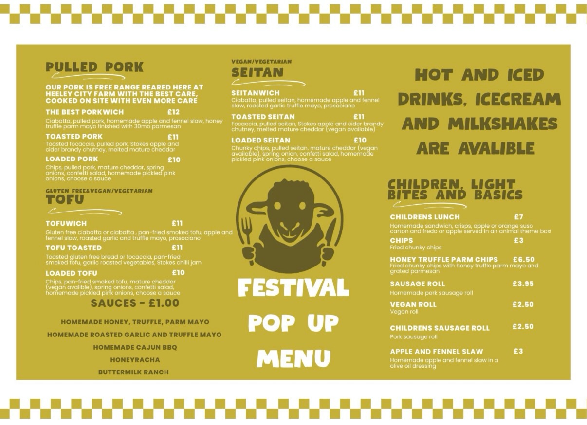 🍔 Foodies, you’re in for a real treat at this year’s Heeley Festival! 🧋
Our @heeleyfarmkitchen Festival Pop-Up menu is available for one day only, and there’s something for everyone 😋
From our farm-reared pulled pork and loaded fries, to delicious seitan and tofu options for our vegan and vegetarian visitors, plus children’s meals, homemade sausage rolls, milkshakes, ice creams and more, we’ve got all your festival food needs covered! 🙌
Which are you looking forward to the most? 👀👇
10 days to go! 🪩 💃🏾
#heeleyfestival #heeleycityfarm #sheffieldissuper #sheffieldevents #supportlocal