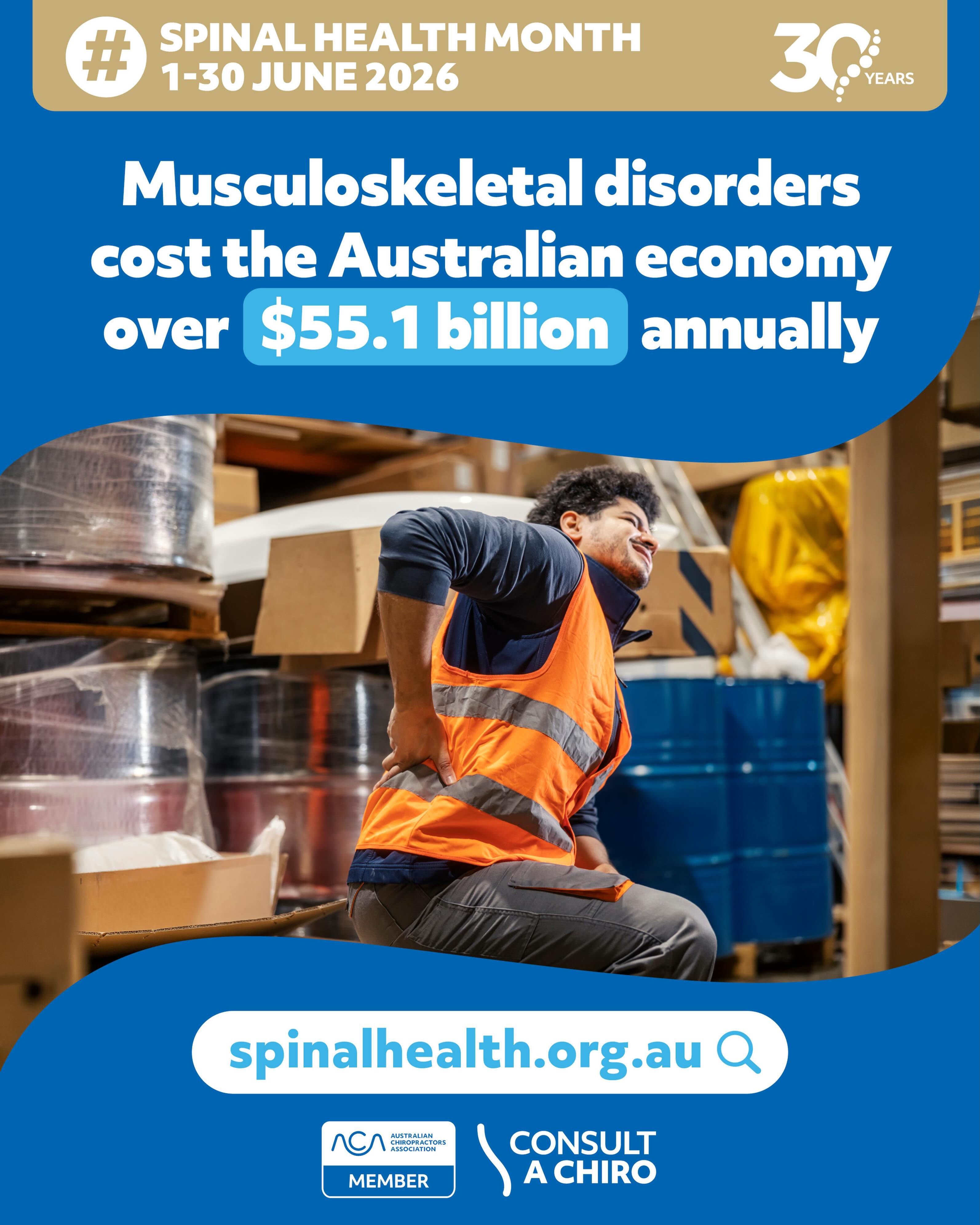 Low back pain is the leading cause of disability worldwide, affecting both men and women—and costing the Australian economy an estimated $55.1 billion each year.
Over the next decade, chronic back pain is projected to cost $638 billion, with mental health challenges a common and compounding consequence.
If you’re living with back pain, it’s not just physical. It can impact your mental wellbeing—contributing to stress, fatigue and the pressures of everyday life.
Adjust your thinking and get back to feeling good.
👉 Visit www.spinalhealth.org.au to access FREE back pain factsheets and explore drug-free ways to manage back pain.
Because a healthy spine supports a healthy mind.
#SpinalHealthMonth #BackPain #Chiropractic #ConsultAChiro