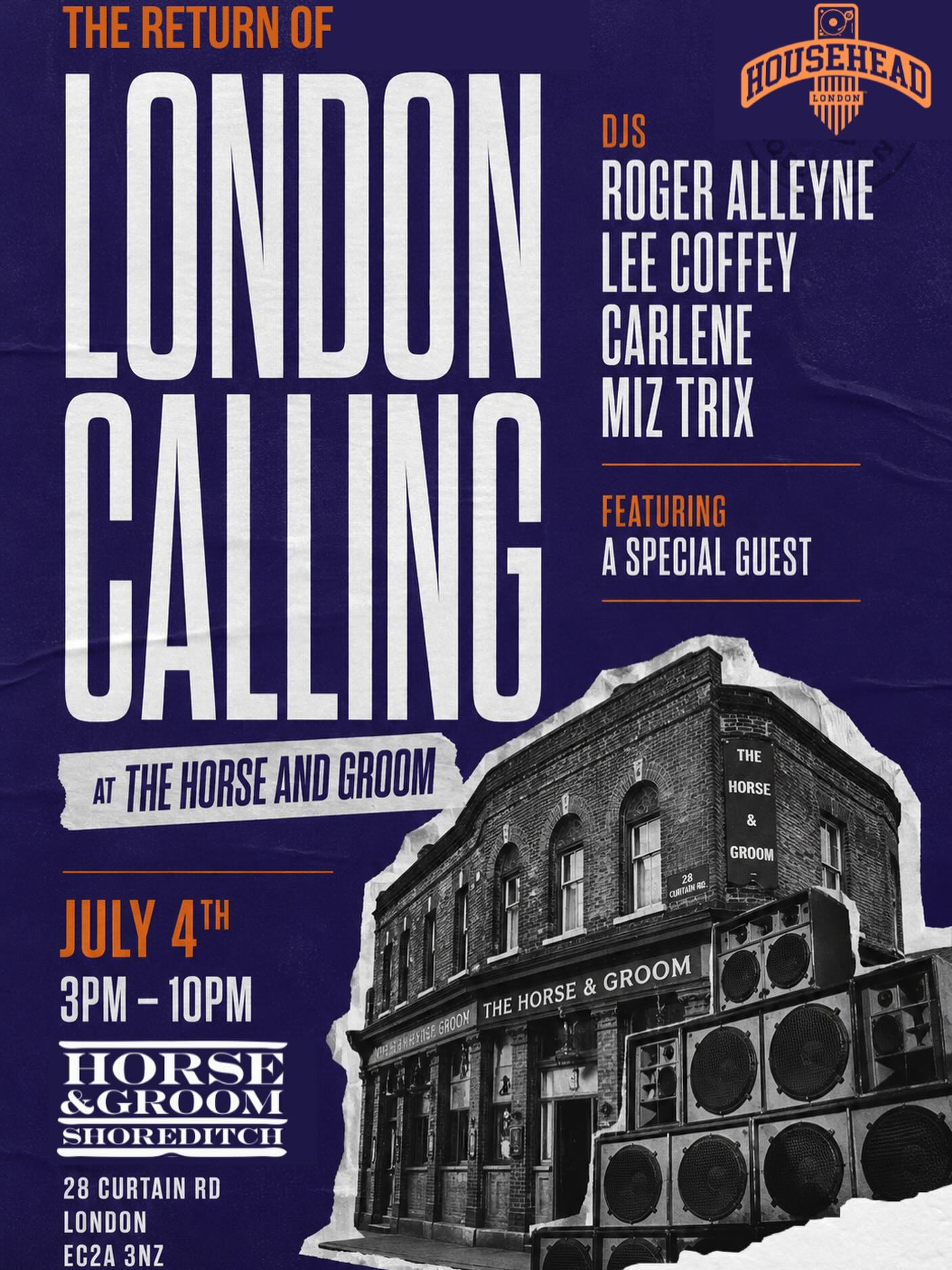 Join us at the Horse & Groom in Shoreditch for a special free daytime celebration dedicated to giving back to London’s vibrant house music community.
Set in one of East London’s most iconic music venues, the day brings together a lineup of respected selectors and crowd favourites who have helped shape dancefloors across the capital. Expect an uplifting soundtrack of house music, good vibes, and a chance for friends, dancers, DJs, and music lovers to come together in the spirit of community.