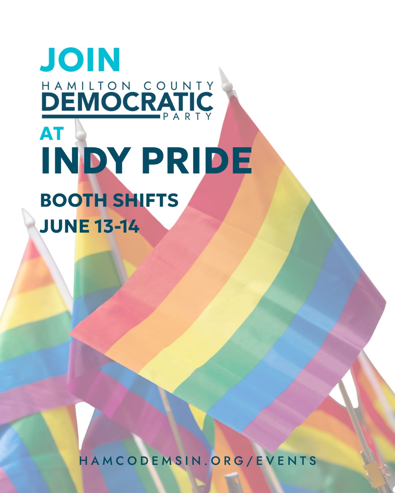 We need your help to staff the HamCo Dems booth at Indy Pride this coming weekend, June 13 (noon to 6) and June 14 (11-4). Visit our events page to claim your 1.5 to 2 hr shift for today!