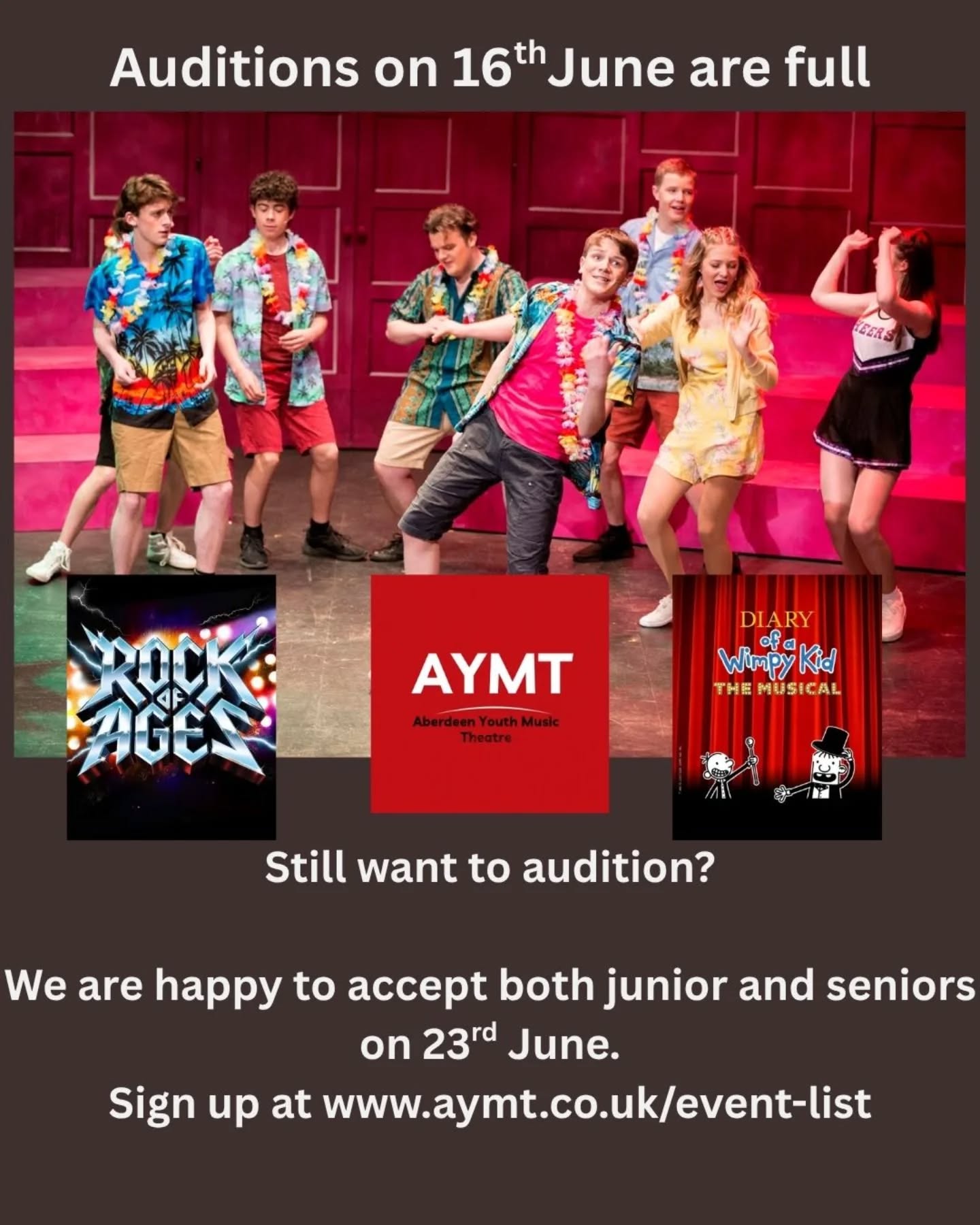 We have been overwhelmed by the response to our call for new member auditions๐
Tuesday 16th June is now FULL
We still have some places available on Tuesday 23rd and we would be happy to see both Juniors and Seniors on that night.
But be quick. Sign up link in our bio.
#aberdeenshire #aberdeen #aberdeenperformingarts #aberdeenyouthmusictheatre