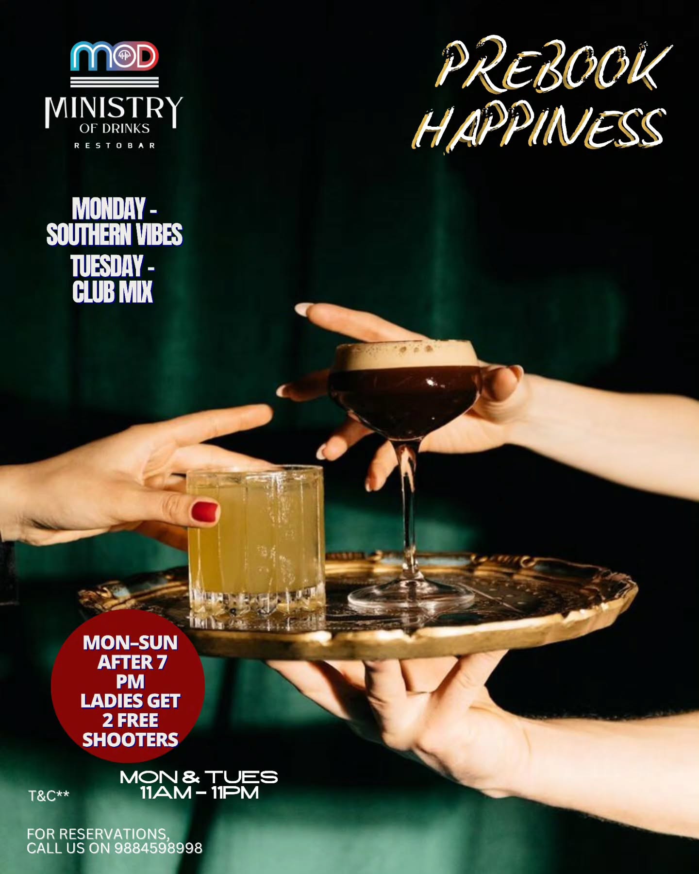 What Monday blues?
Ladies get free shots after 7pm
Amazing offers at 999/-