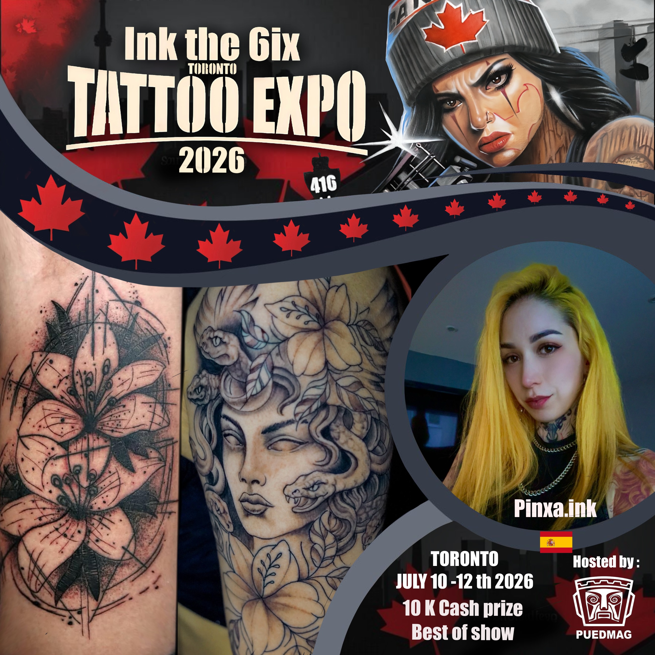 Welcome @pinxa.ink to the second edition of @inkthe6ixtorontotattooexpo, happening July 10-12, 2026, at the Enercare Event Centre in Toronto!
If you guys want to say what’s up or get some incredible floral work, make sure to DM her directly.
Don’t miss the opportunity to meet her, check out her work, and get tattooed at one of Canada’s biggest tattoo events.
We the North.
You either win with us or watch us win.
