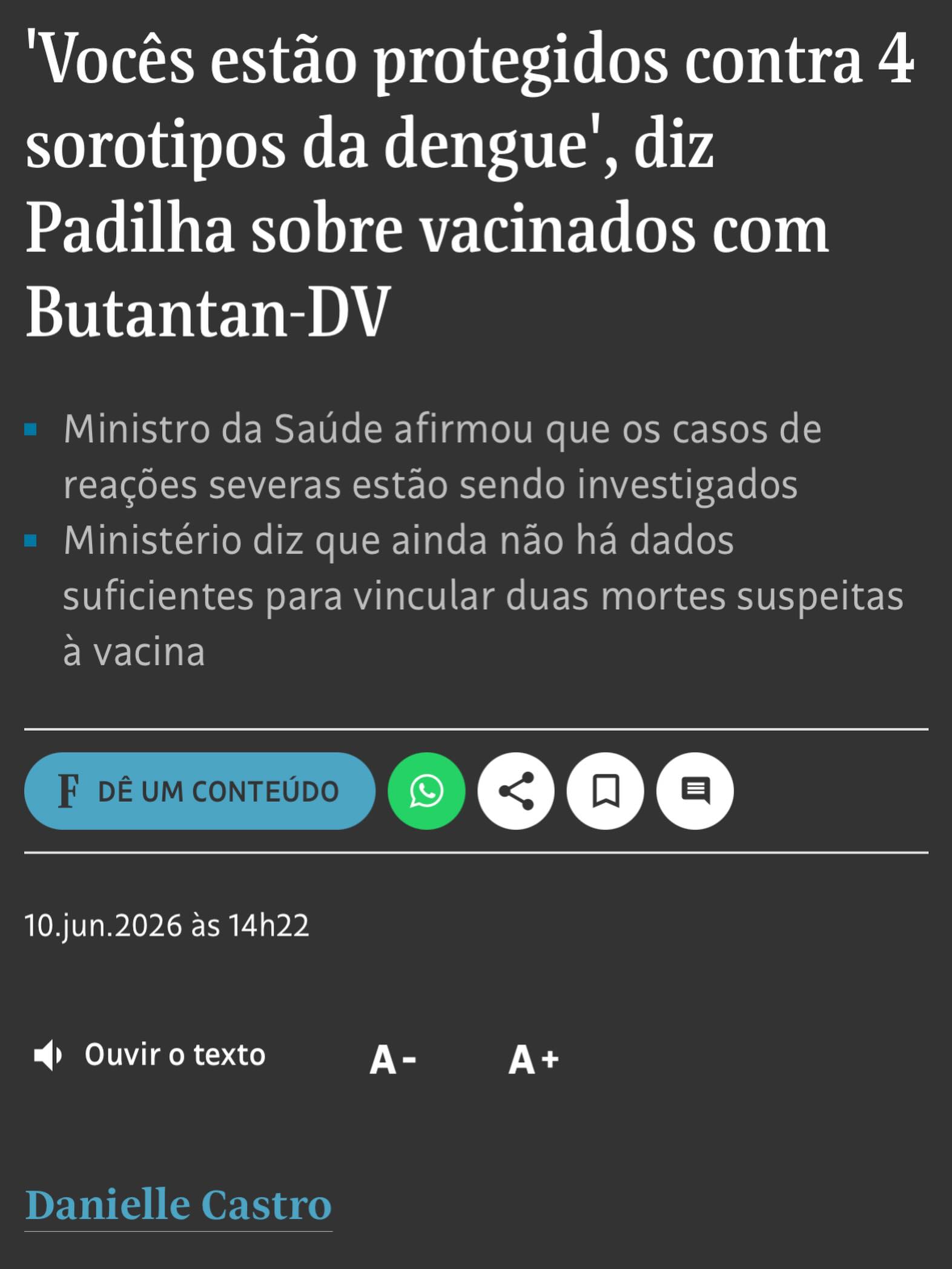 Cobertura e matéria para Folha de S.Paulo.
#saude #dengue #vacina