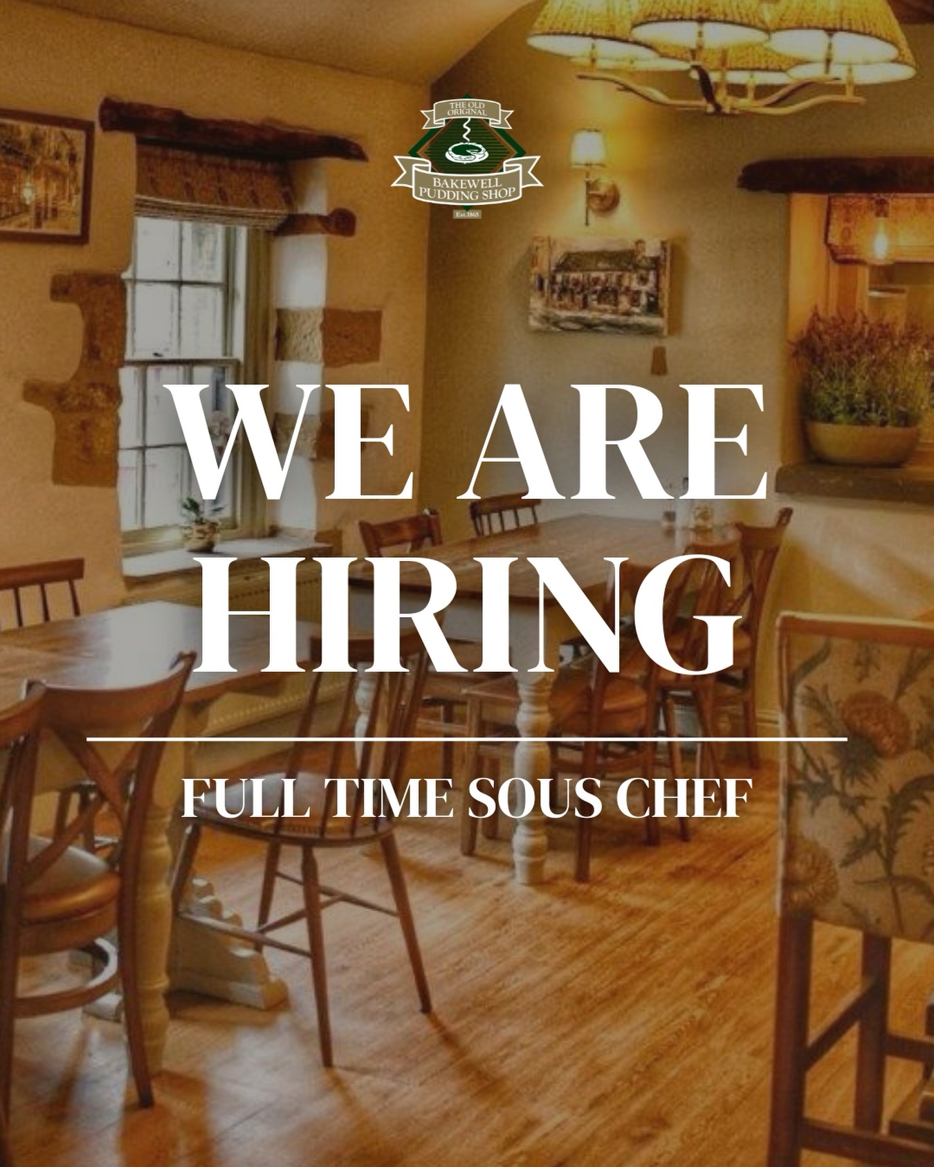 👨🍳 We’re Hiring – Full-Time Sous Chef 👨🍳
Join the team at the Old Original Bakewell Pudding Shop and become part of a family-run business in one of Bakewell’s most historic and iconic establishments
This is a fantastic opportunity to work in a place filled with history, helping to create delicious food in a busy and supportive kitchen environment
✔️ Full-time position
✔️ 5 days per week
✔️ 45 hours per week
✔️ Weekend work required
✔️ No evening shifts
If you’re an experienced chef looking for your next challenge, we’d love to hear from you!
📧 Email your CV to tom@thebeagriegroup.co.uk and quote “Pud Shop Sous Chef” in your application
A rare opportunity to build your career in a unique setting at the heart of Bakewell
#jobvacancy #werehiring #souschef #derbyshirejobs
